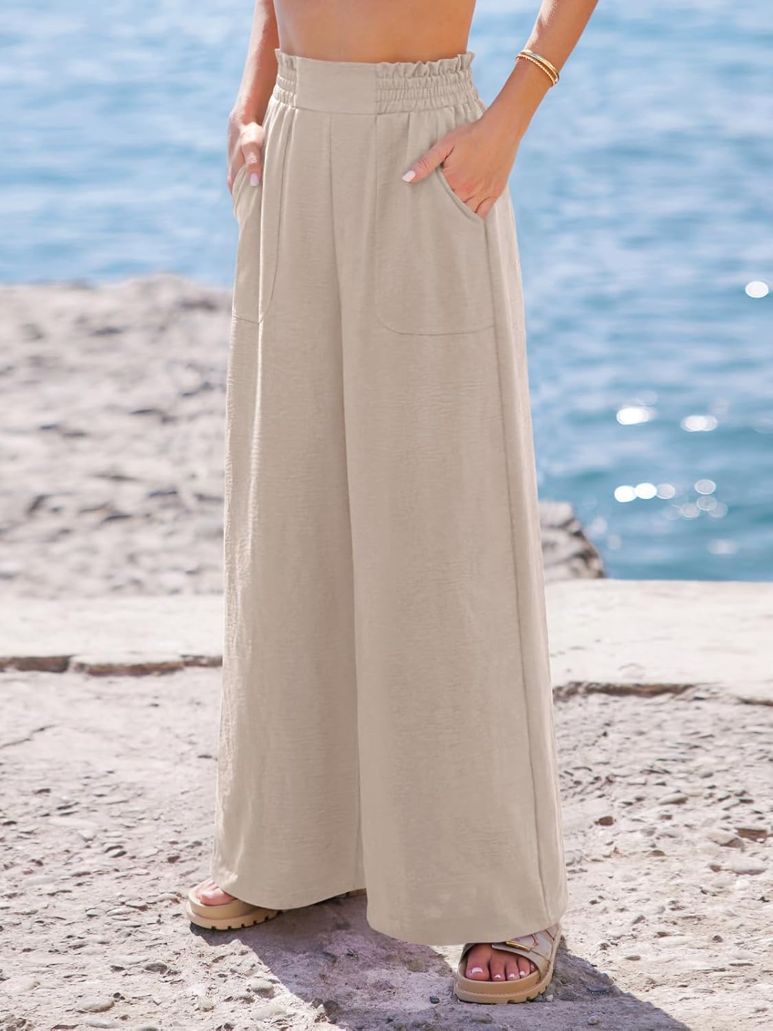 NIMIN Women Wide Leg Palazzo Pants High Waisted Casual Lounge Pants 2026 Summer Beach Vacation Outfits with Pockets - Image 3