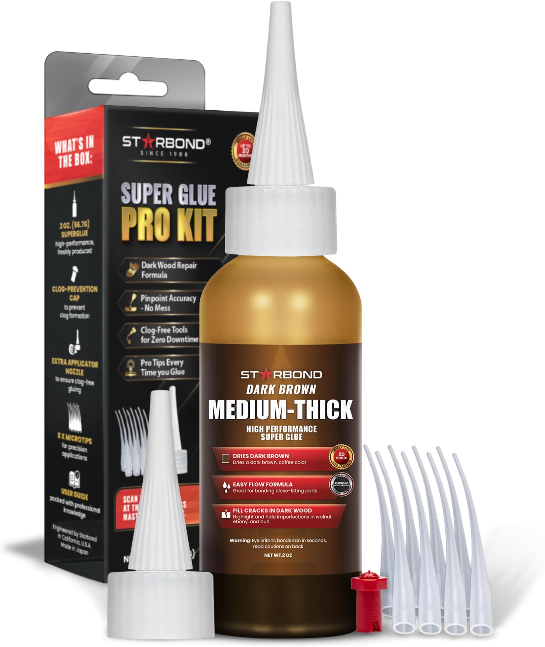 2 oz. "Dark Brown" Medium-Thick CA Glue (Premium Cyanoacrylate Super Glue) Knot Filler 500 CPS Viscosity for Woodworking, Woodturning, Carpentry, Guitar, RC Hobby