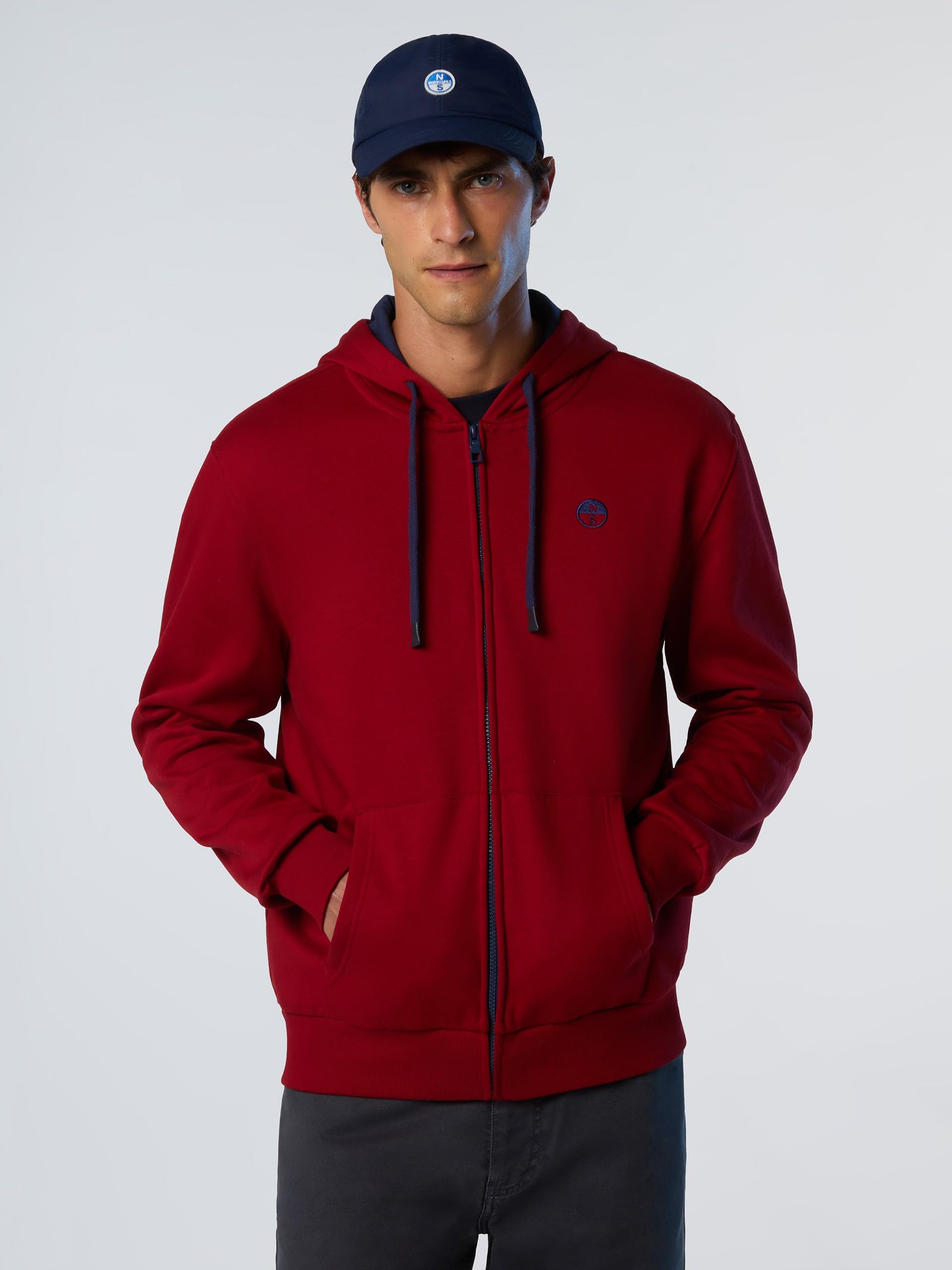 NORTH SAILS Felpa Hoodie Uomo in Cotone Organico con Zip e Logo Ricamato