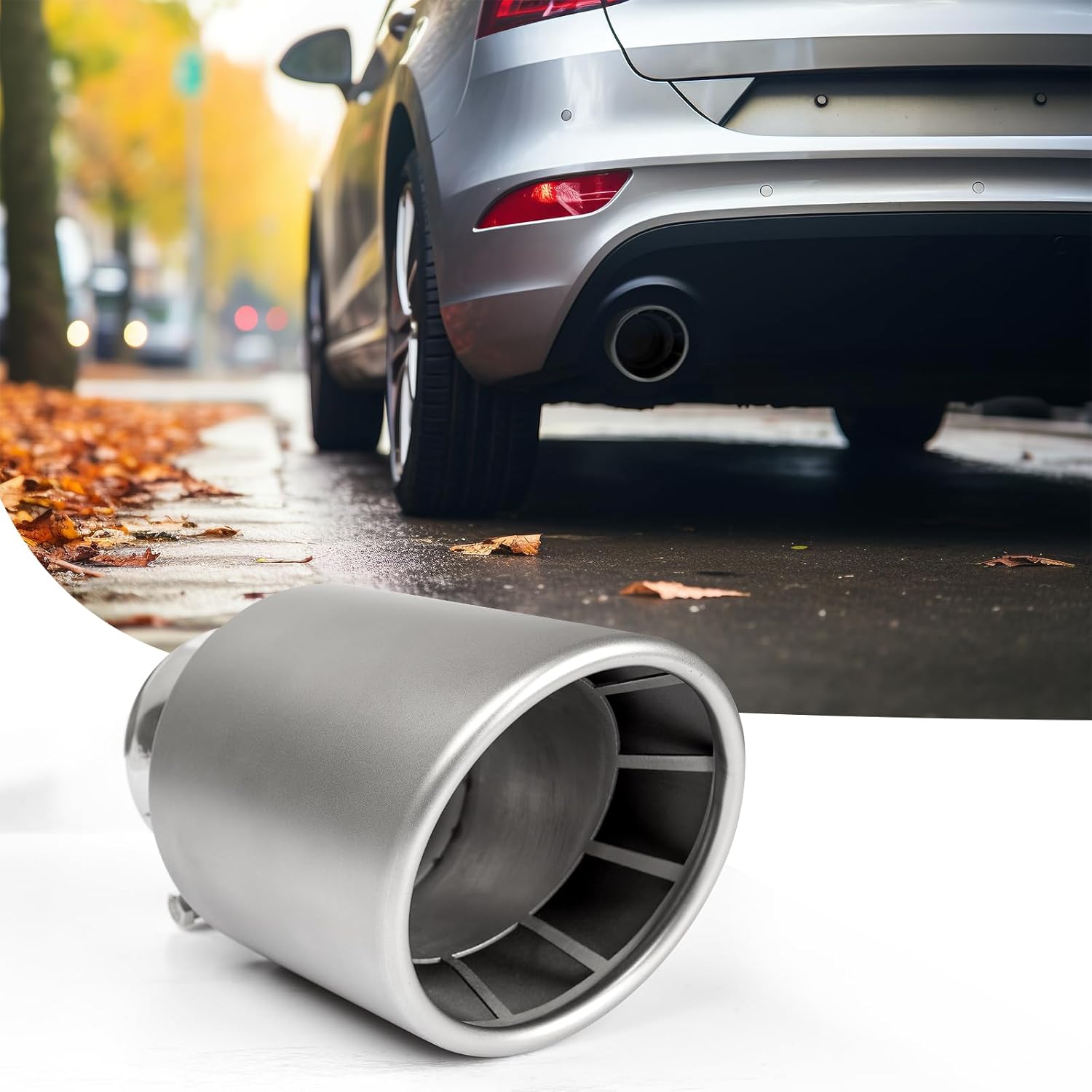 Vechkom Exhaust Tip 2.5" Inlet 4" Outlet 6.5" Overall Length Stainless Steel Bolt On Straight Silver Exhaust Tailpipe Protect