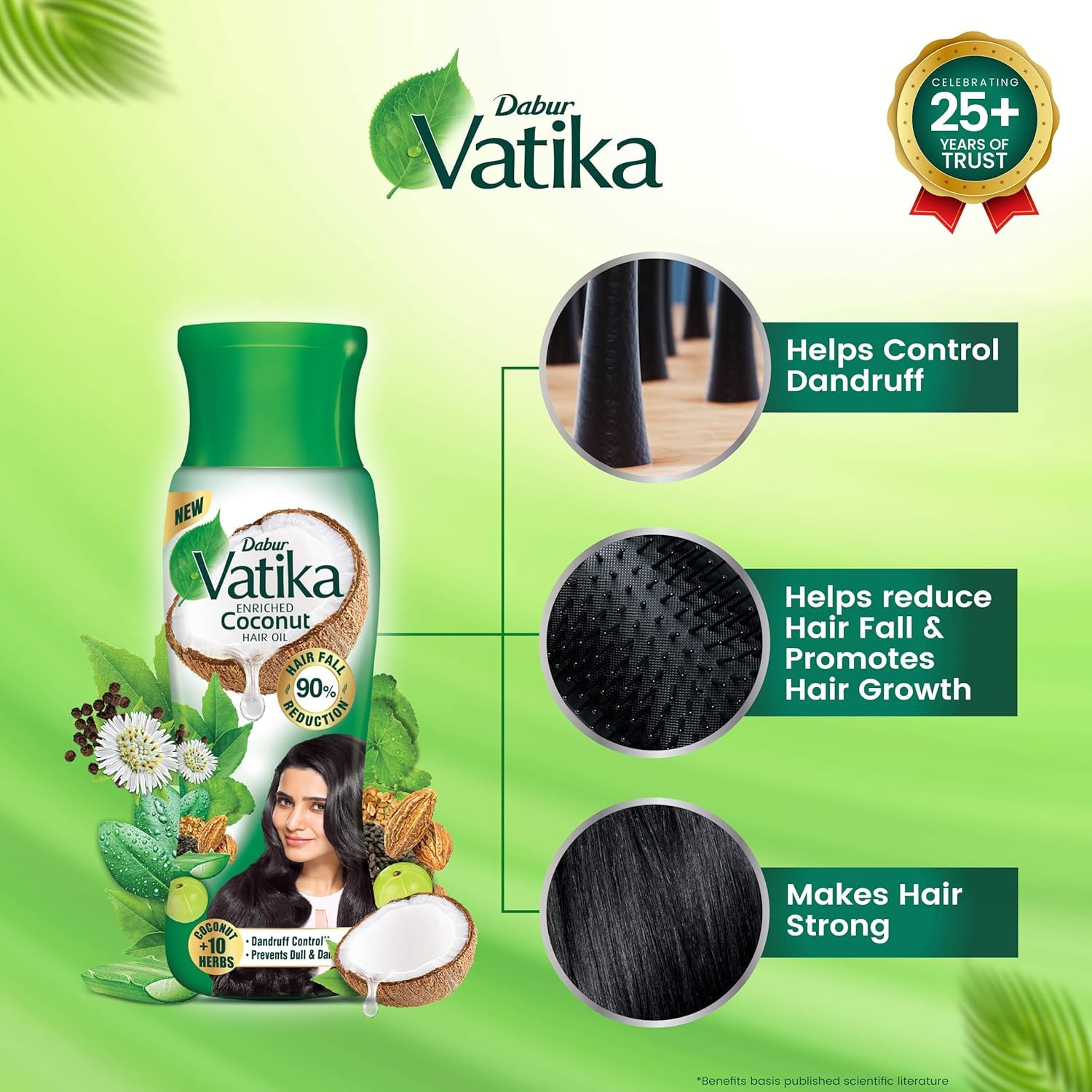 Dabur Vatika Enriched Coconut Hair Oil - 405 ml | For Strong, Thick & Shiny Hair | Good for Scalp Health | Enriched with 10 Herbs 2