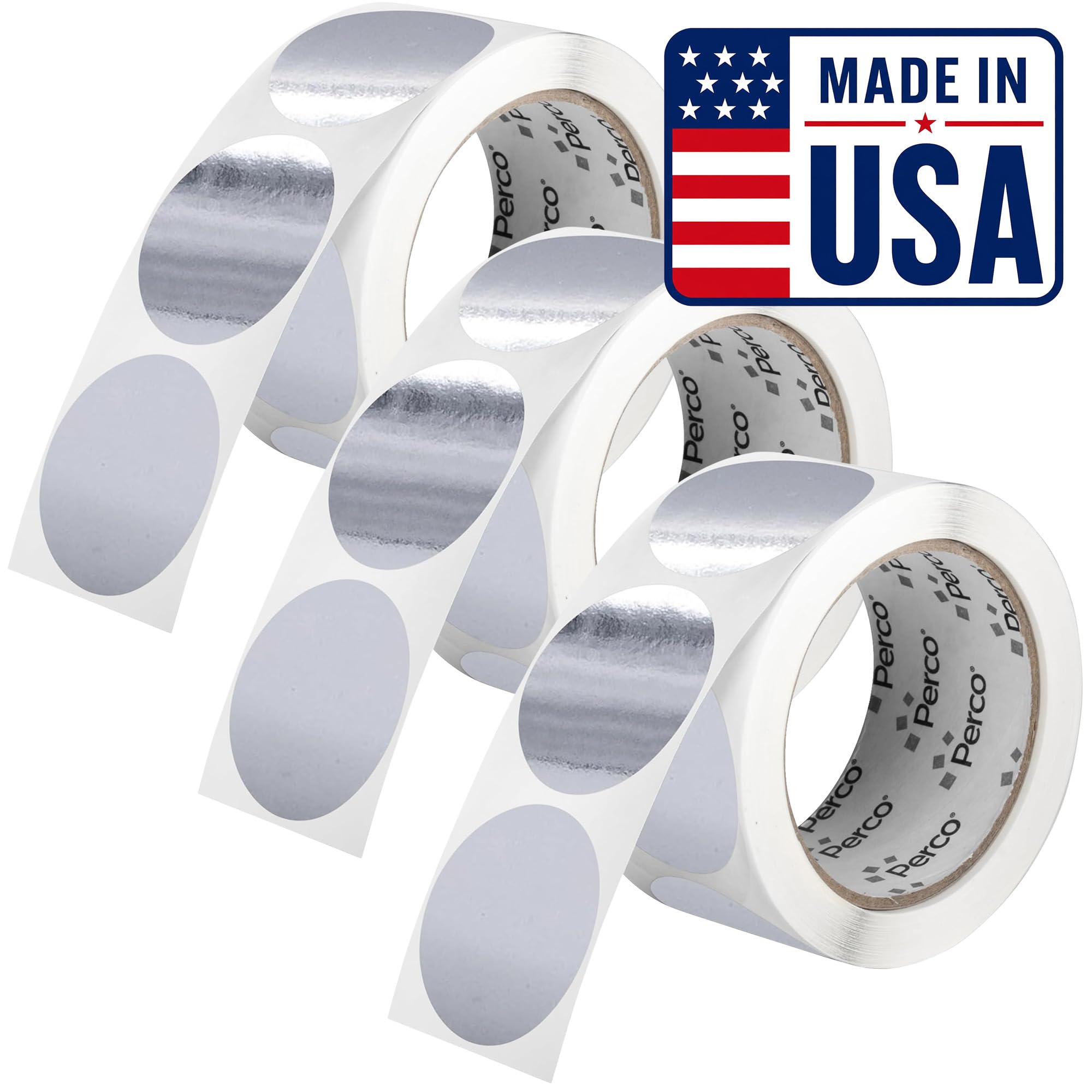 Perco Metallic Silver Perforated Round Circle Dot Sticker 2-Inch Labels — 3 Rolls, 1,500 Stickers - Asset Tags, Tech Labels &amp; Modern Product Identification - Made in USA
