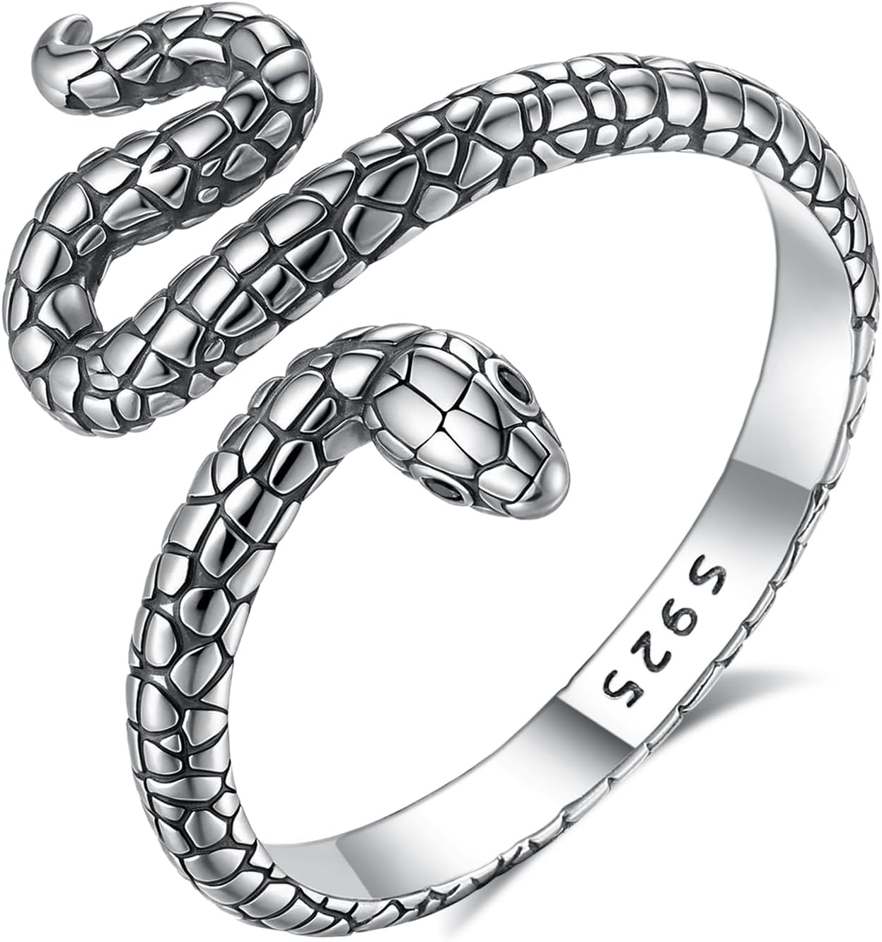 EUDORA Snake Ring for Women Men S925 Sterling Silver, Open Cool Snake Band 18K Gold Plated Sterling Silver Adjustable Rings Jewelry Gifts for Women Men