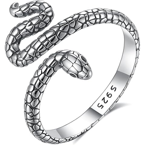 EUDORA Snake Ring for Women Men S925 Sterling Silver, Open Cool Snake Band 18K Gold Plated Sterling Silver Adjustable Rings Jewelry Gifts for Women Men