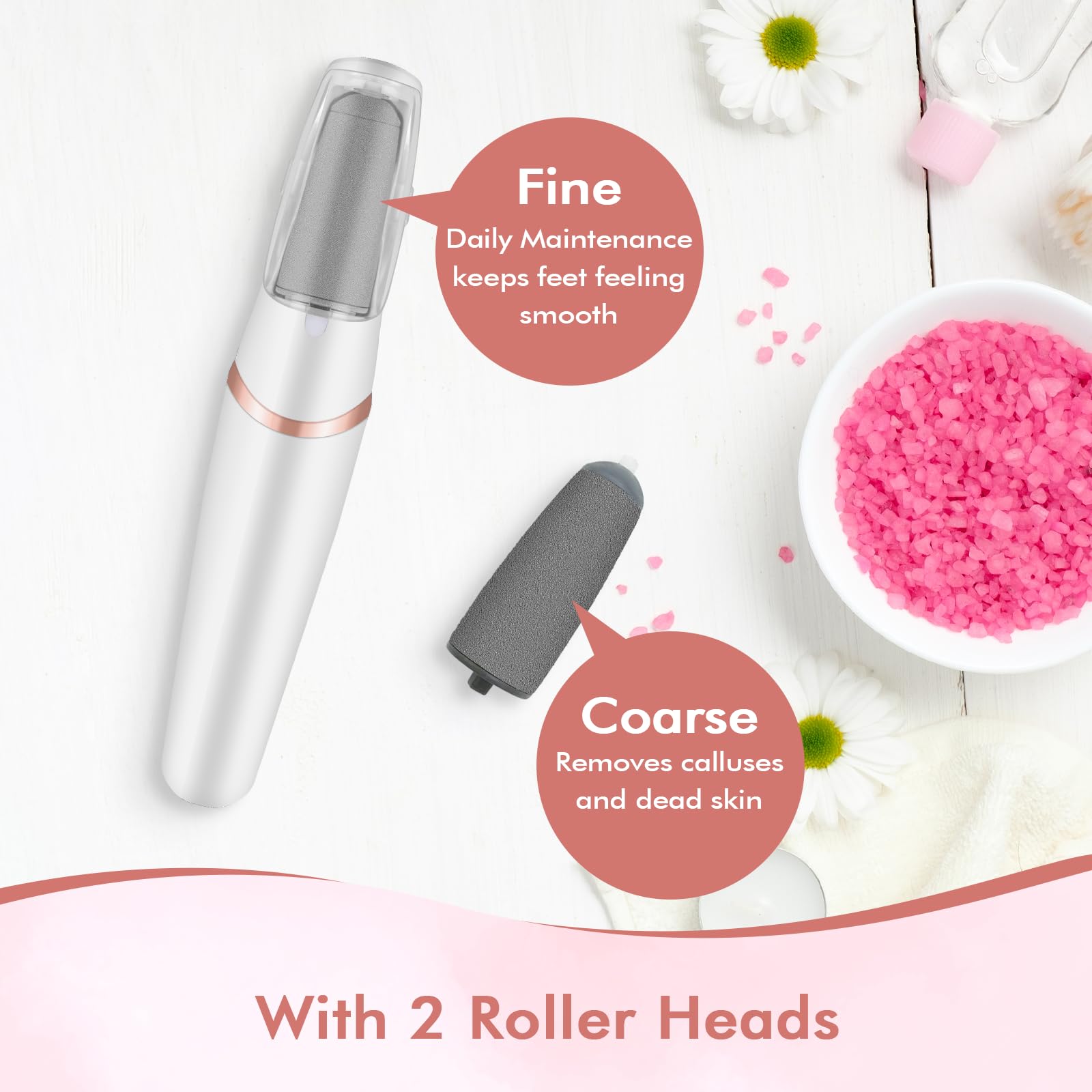 LIYUJSDZ Electric Foot File & Callus Remover, Professional Pedicure Tools for Dry, Calloused, Dead, Cracked and Hard Skin, Equipped with 2 Polishing Heads and 1 L Brush 2