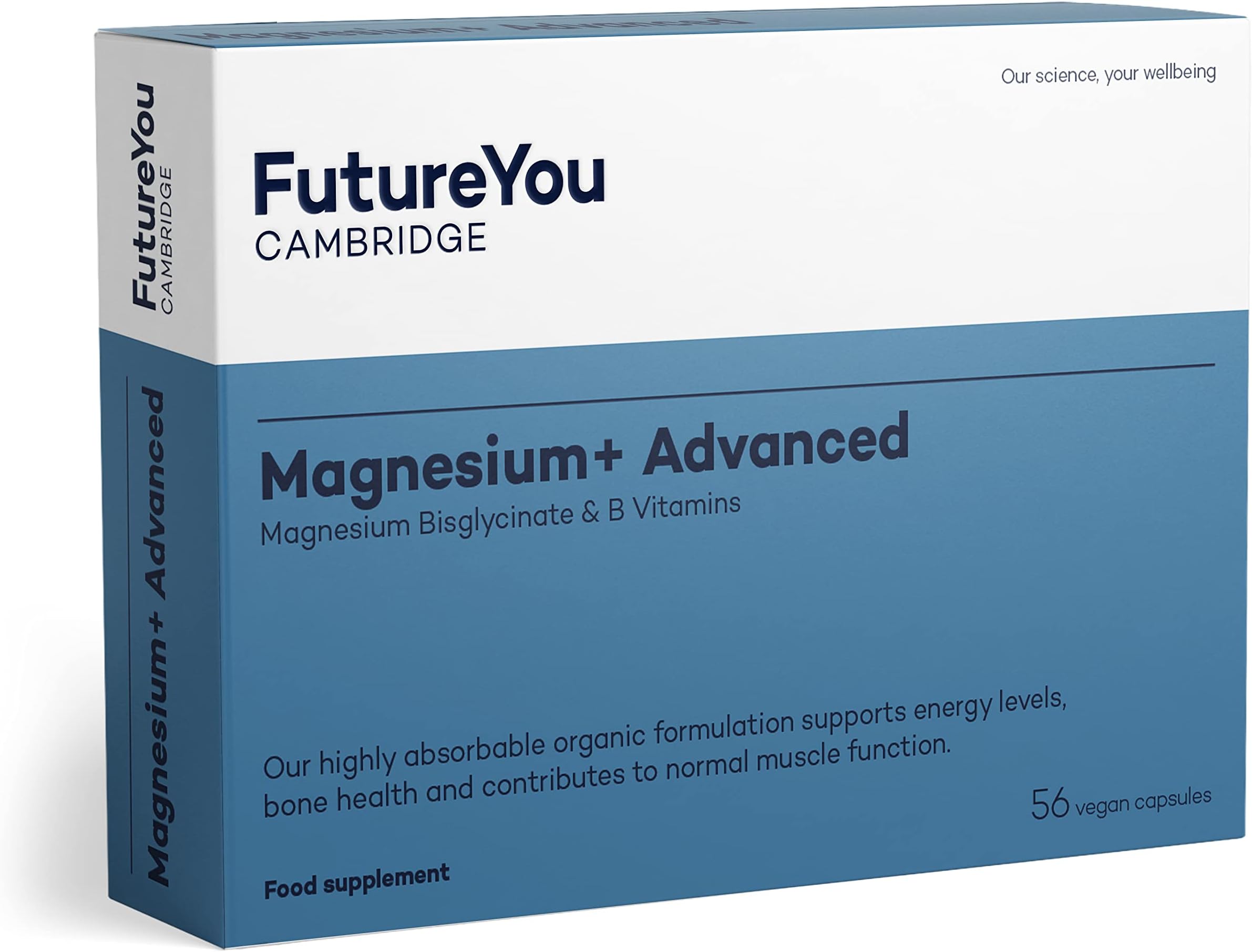 – FutureYou Magnesium+ Advanced (56 Capsules). Magnesium Glycinate with B Vitamins for Energy & Bone Health. High Strength Magnesium Supplements for Women & Men - Genuine FutureYou Cambridge Supplements