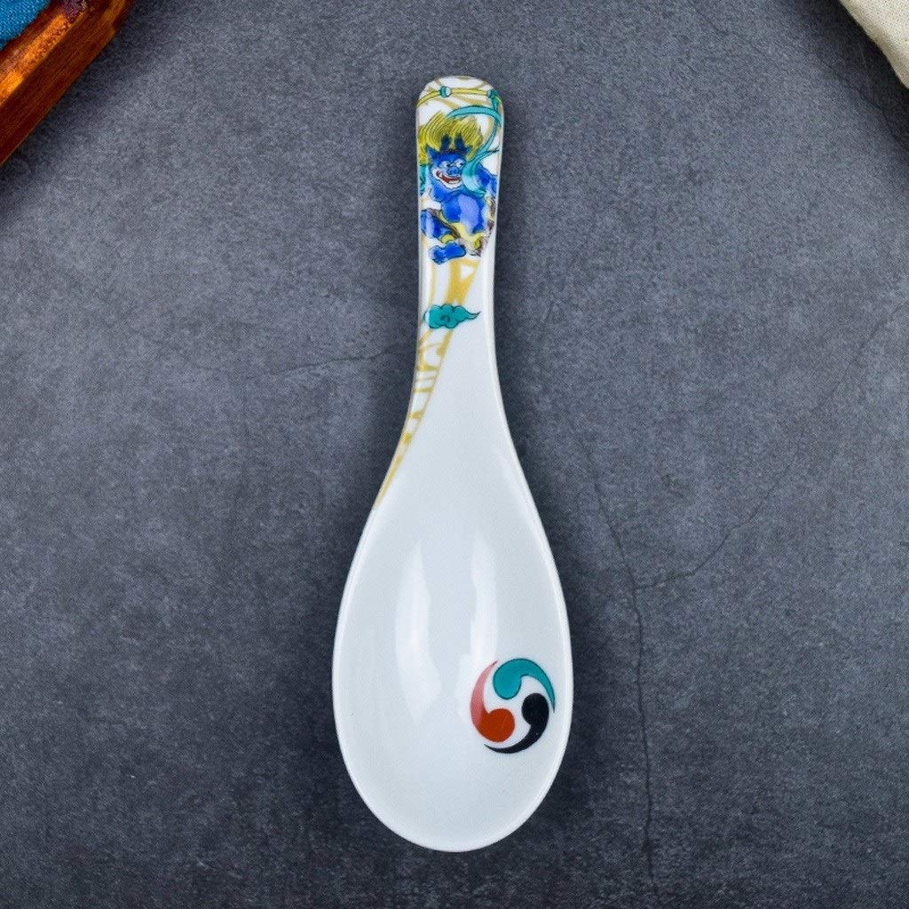 Cuillère Asiatique en céramique, Petite cuillère, cuillère Japonaise Domestique Faite à la Main pour Soupe, Bouillie, Dessert, Lot de 2 cuillères à Soupe(E)