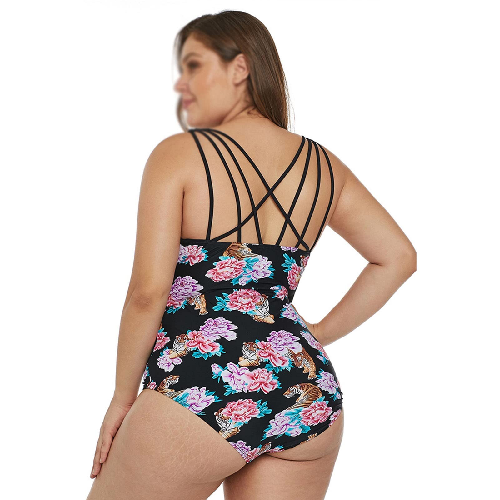 DTCS Women's One Piece Swimsuit Printed Plus Size High Waist Tummy Beachwear Sexy Big Breasts Swimwear