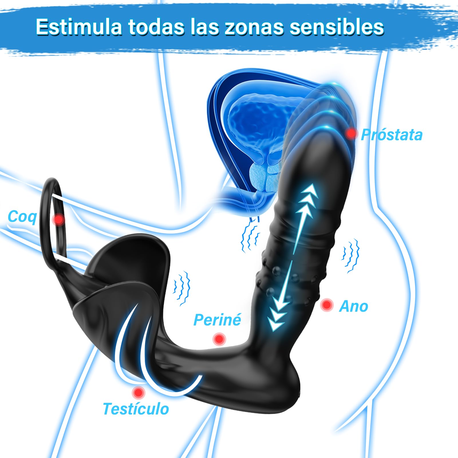 Vibradores Consolador Juguete Sexual para Hombres Gay Pareja Vibrador Estimulador de Próstata con 9 Modos Telescópicos 9 Modos de Vibración Plug con Función de Choque Anillo Estimulador Masajeador