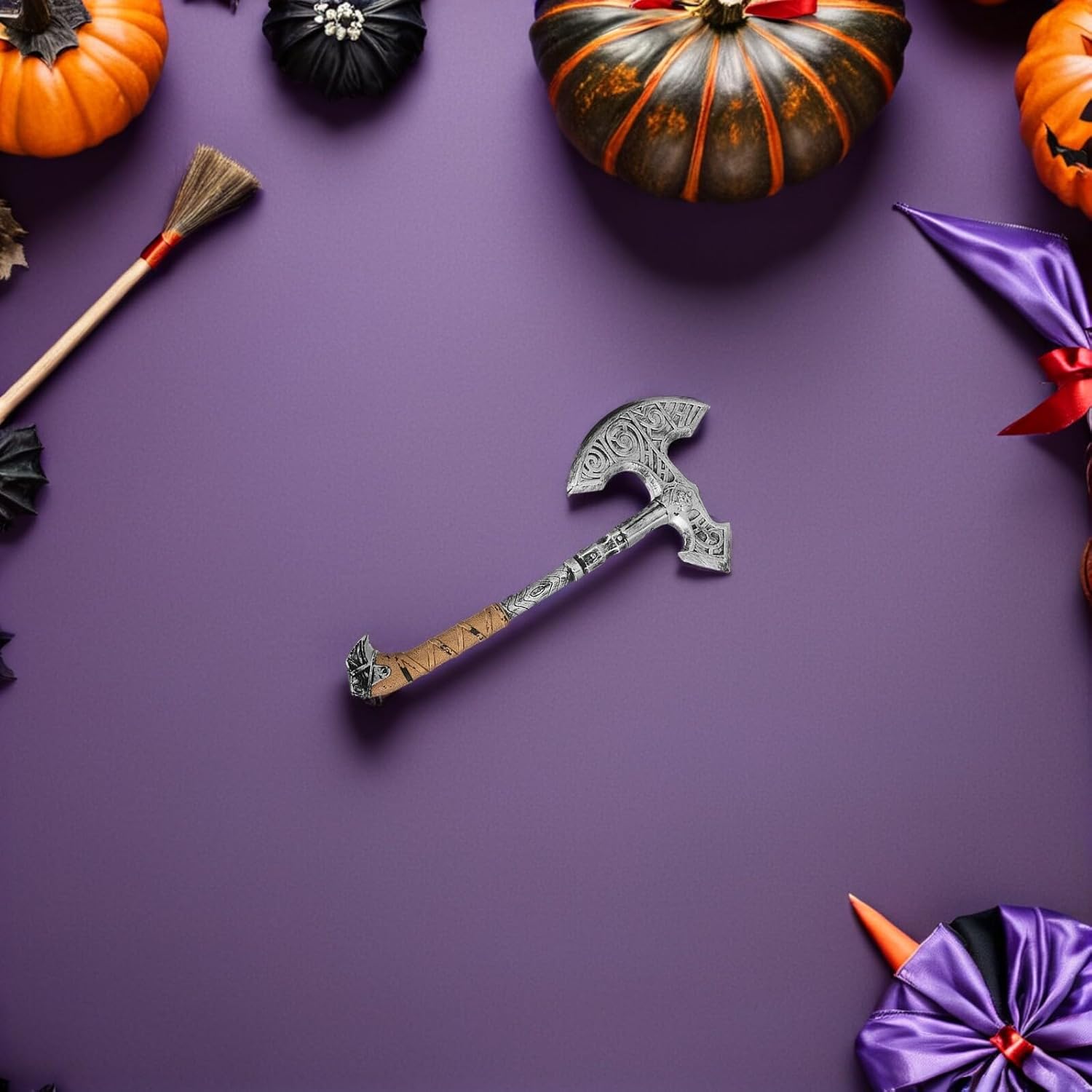 2Pcs Axe Props for Halloween Cosplay -Realistic Plastic Handheld Silver Fake Foam Axes for Costume Party and Role Play