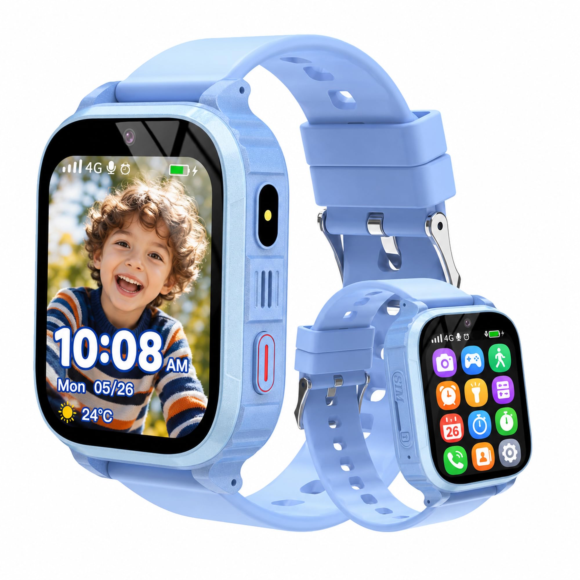 GPS Reloj Inteligente Niño 4G, IP68 Smartwatch Niños con GPS y Llamadas, SOS/Localizador WiFi/Videollamada/Chat/Voz, Modo Clase, Calendario, 7 Juegos, Alarma, Linterna, Regalo Ideal para Niños y Niñas
