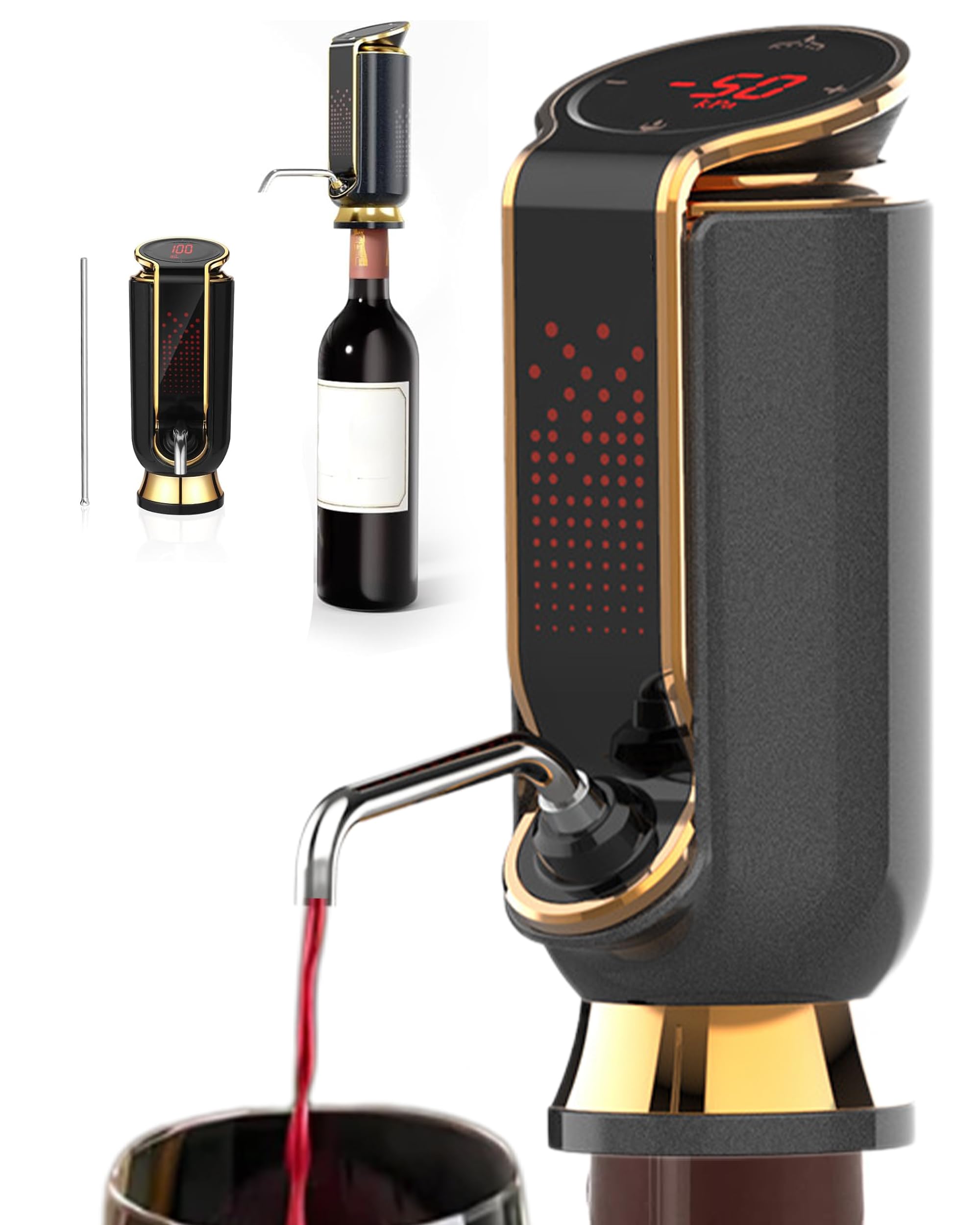 Aérateur de vin électrique 4 en 1 de qualité supérieure avec conservation sous vide, affichage LED, versement sans déversement, conservation de la fraîcheur de 30 jours, cadeau idéal pour les amateurs