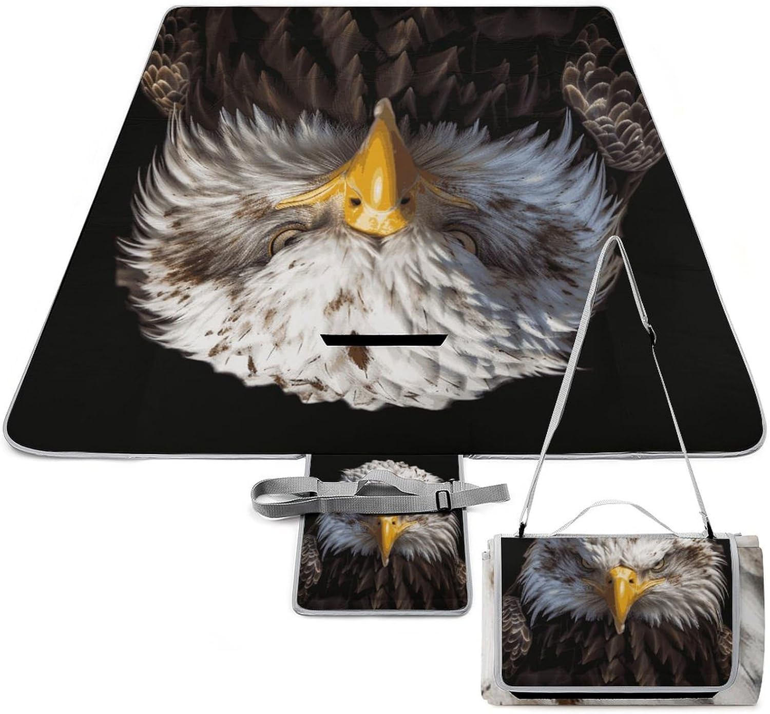 Outdoor Picnic Blanket Extra Large Beach Blanket Waterproof Picnic Mat Eagle and American Flag Camping Blanket Portable with Carry Strap Park Blanket for Grass Camping Park