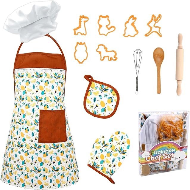 Gidenfly Kids Cooking Baking Set Children Pretend Play Kitchen Dress Up Chef Role Play Costume Toy Cookware Set With Apron Chef Hat Cooking Mitt Utensils For Toddler Kids Age 3-10