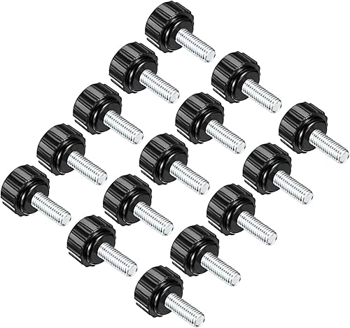 Miniatura 6 de Perillas de sujeción moleteadas, rosca macho M6 x 1.181 in cabeza de 0.827 in, perno de agarre de tornillo de pulgar de plástico termoestable negro