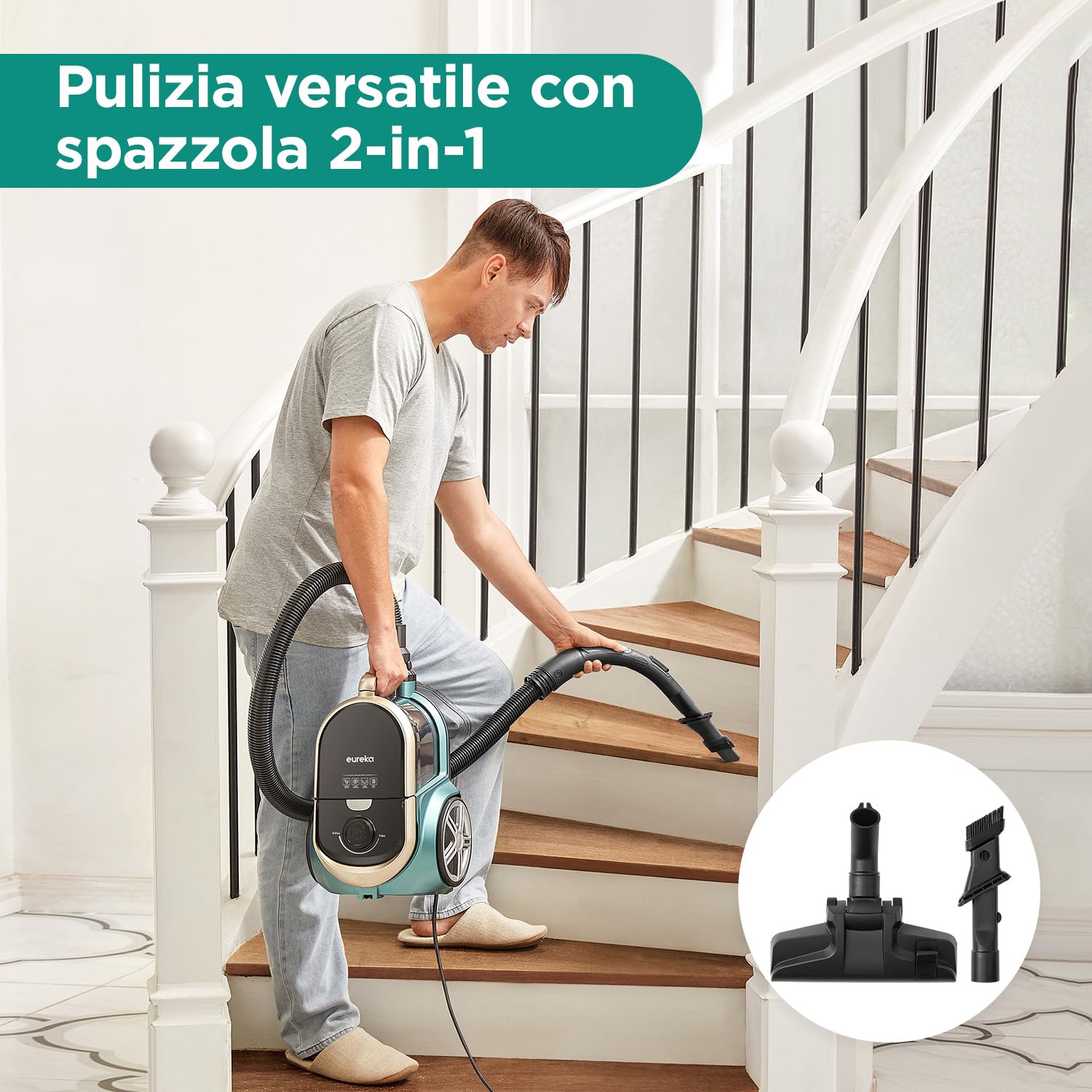 Eureka Apollo Aspirapolvere Senza Sacco, Potenza 800W, Capacità 2,2L, Compatto e Leggero, Sistema Ciclonico Singolo, Ottimo per Tappeti e Pavimenti Duri, Verde