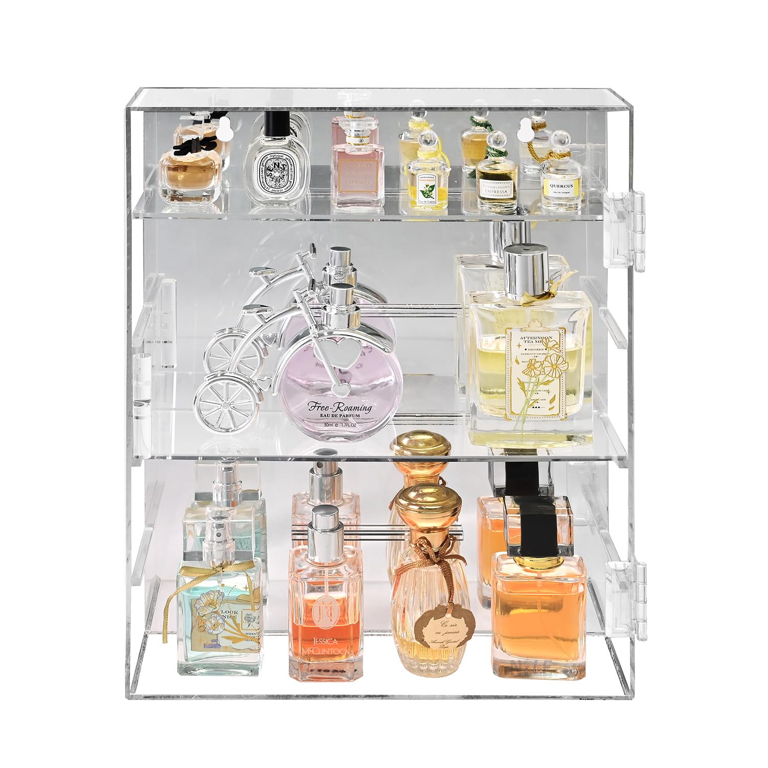 Ikee Design Spiegelrückseite Acryl Wandmontierbare Vitrine mit 4 Ablagen für Figuren und mehr, Acrylgehäuse für Heimdekoration, Ladenauslage und Präsentationsgebrauch, 27 x 7 x 35 cm (B x T x H)