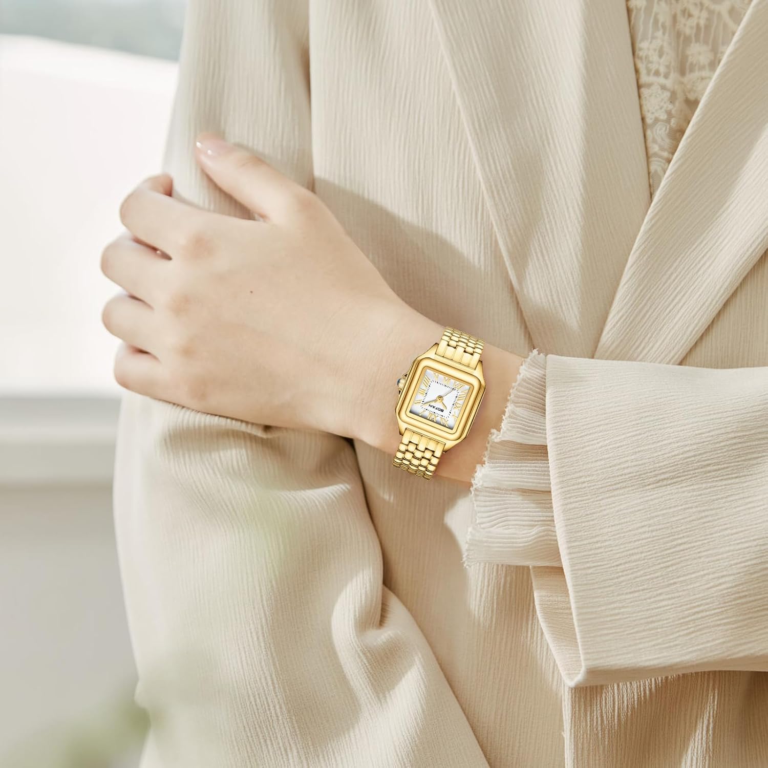 BOFAN Gold Watches for Women Easy Reader Ladies Quartz Wrist Watch with Stainless Steel Band,Roman Dial,Water Resistant,Bracelet Adjuster Included - Image 6