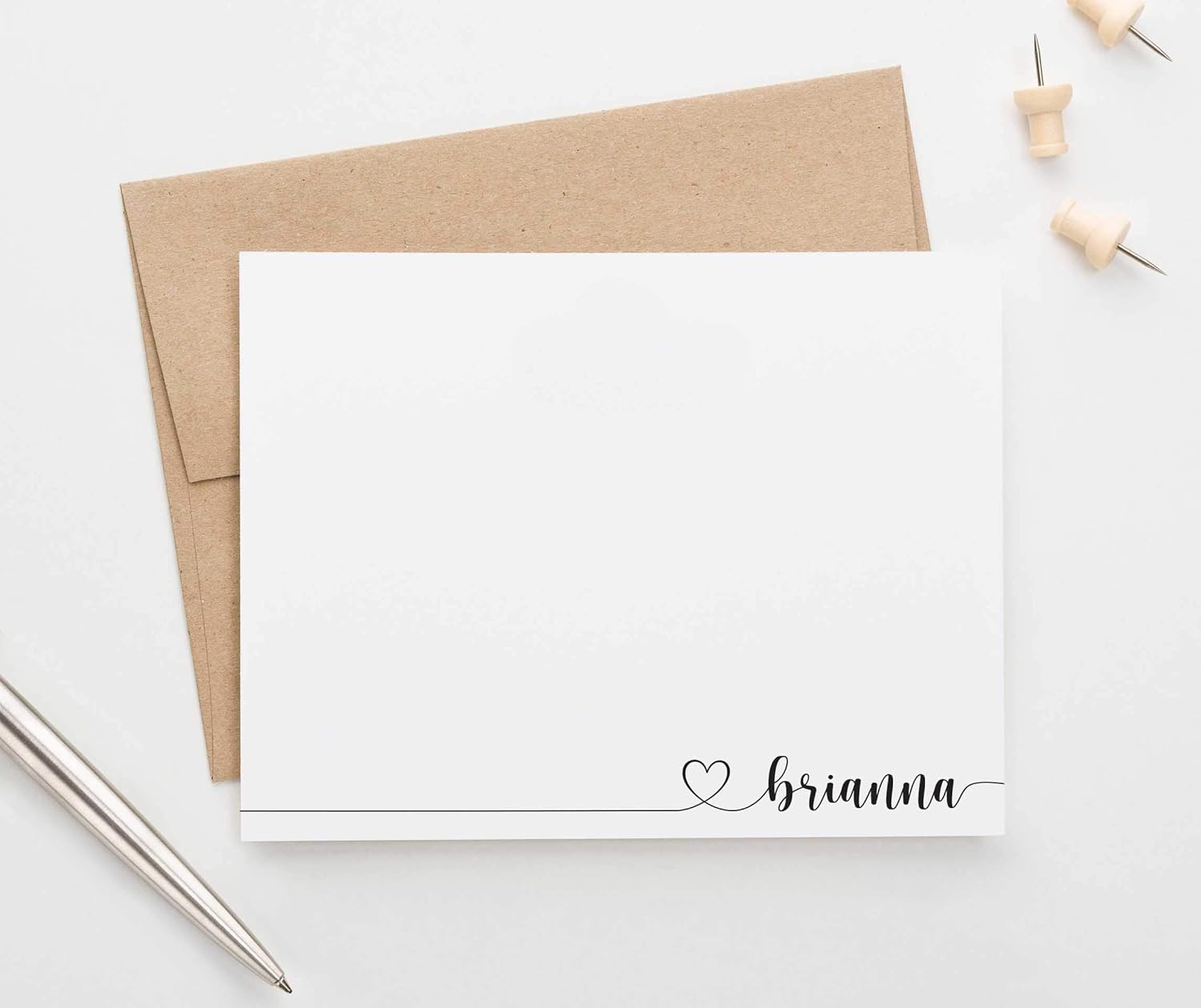 Heart Personalized Stationery for Women, Personalized FLAT OR FOLDED Note Cards with Envelopes Set, Personalized Stationary for Girls, Your Choice of Colors and Quantity