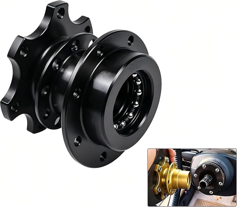 Car Quick Release Steering Wheel Adapter, 6-hole Anti-theft Alloy Hub Adapter, Heightening Plate Snap Off Boss Kit, Modification Accessory for Most Racing Cars (Black)