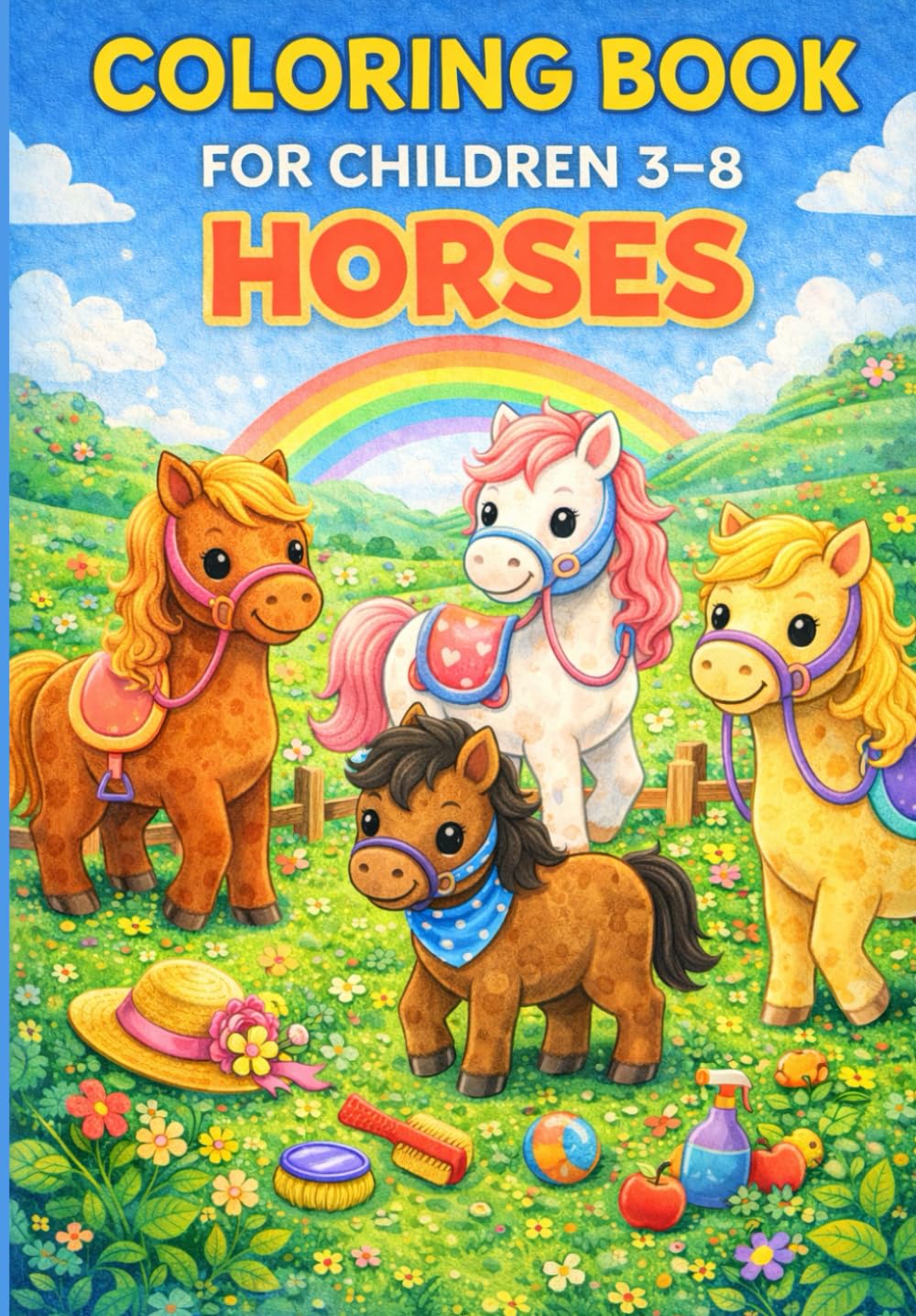 Coloring Book For Children 3–8: HORSES: Cute & Easy Horse Coloring Pages for Kids Ages 3–8 | Adorable Horses and Ponies with Large Simple Designs | Fun Animal Coloring Activity Book for Boys and Girls