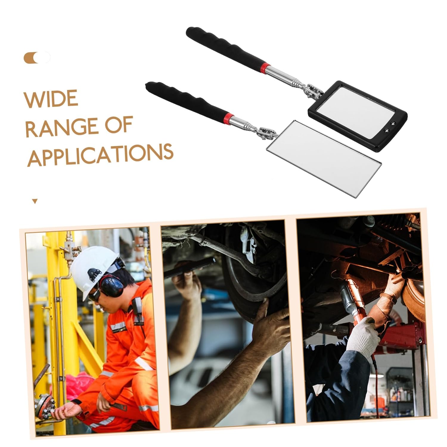 Zerodeko 2pcs Square Led Inspection Mirror Telescoping Auto Tool for Car Chassis Inspection