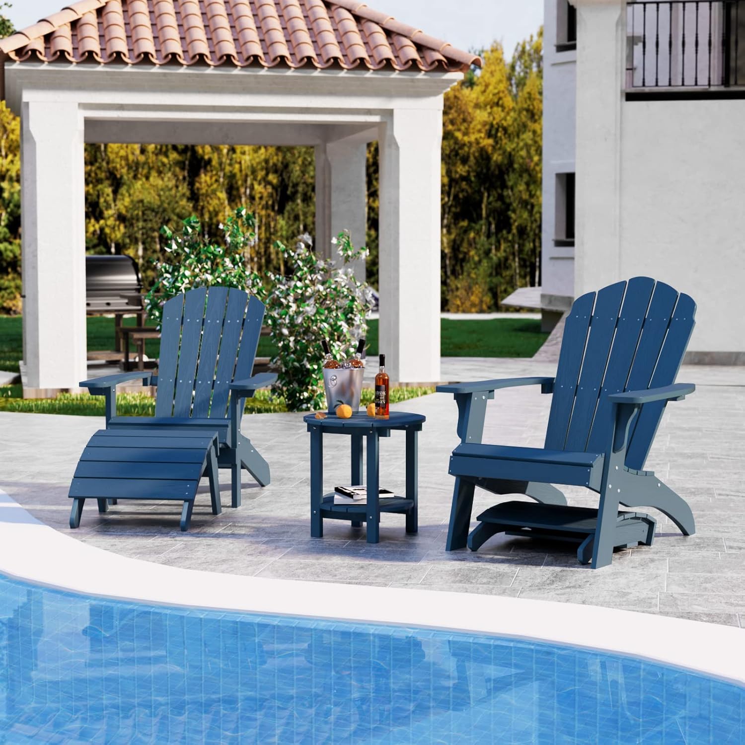 YEFU Adirondack Ottoman Set of 2, Patio Foot Rest, Adirondack Foot Rest, Folding Adirondack Footstool, Weather Resistant for Adirondack Chair, Widely Used for Outdoor, Backyard, Fire Pits-Navy Blue