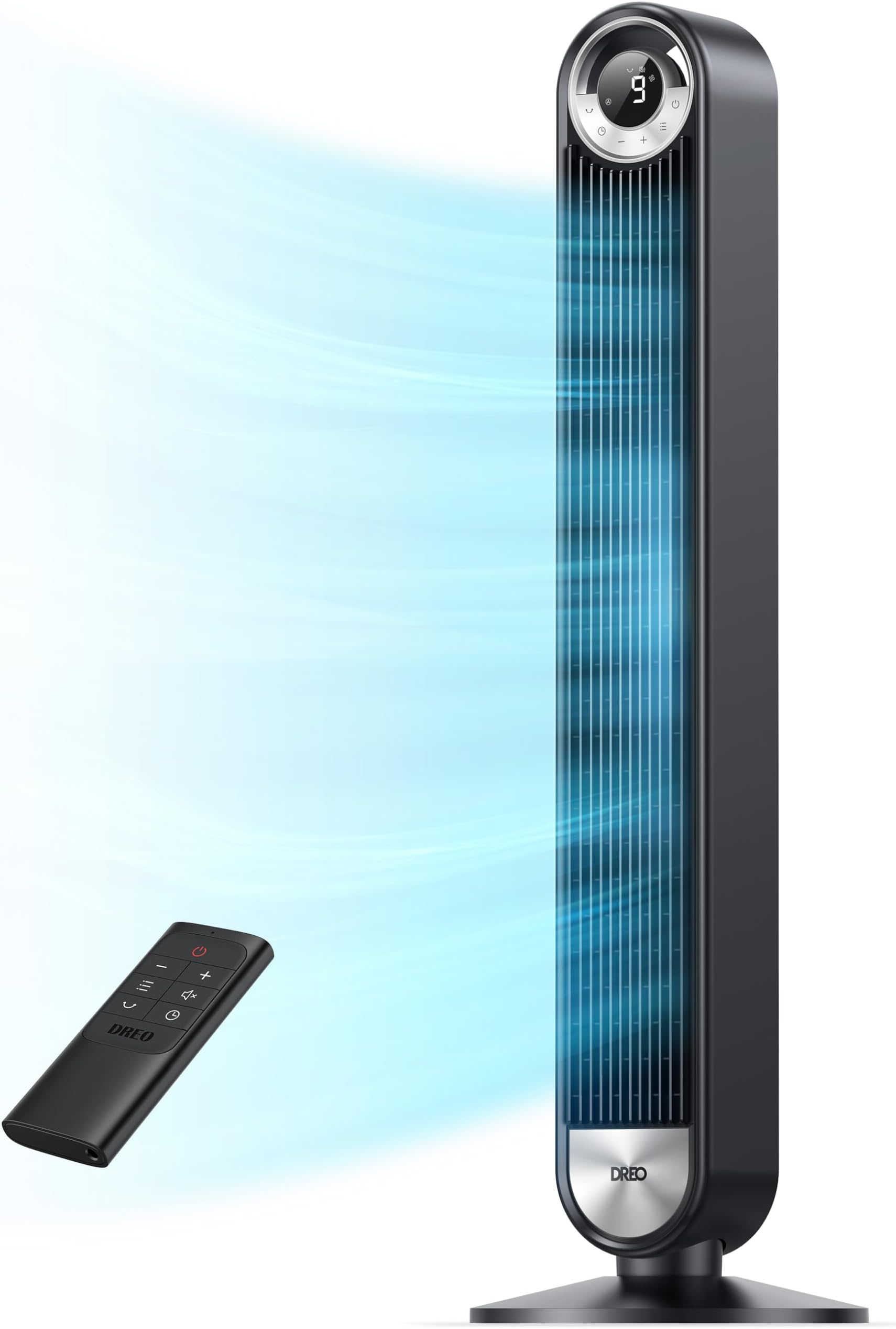 Dreo Tower Fan with Remote, 90° Wide Oscillating Fans for Bedroom, 42 inch, 6 Speeds, 3+1 Modes, Large LED Display, Touch Control, 12H Timer, Quiet Bladeless Floor Fan Standing Fans for Home Office