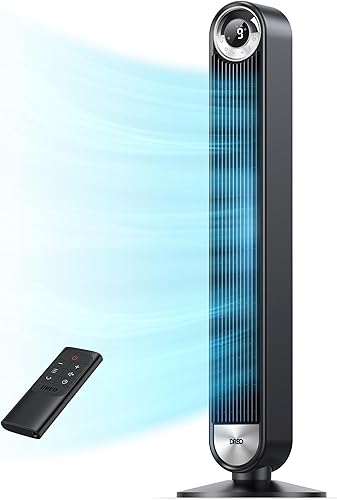 Dreo Tower Fan for Bedroom, Upgraded DC 9 Speeds 25dB Ultra-Quiet Floor Fan, 90° Oscillating Fans with 28ft/s Velocity, 12H Timer, Standing Fan,