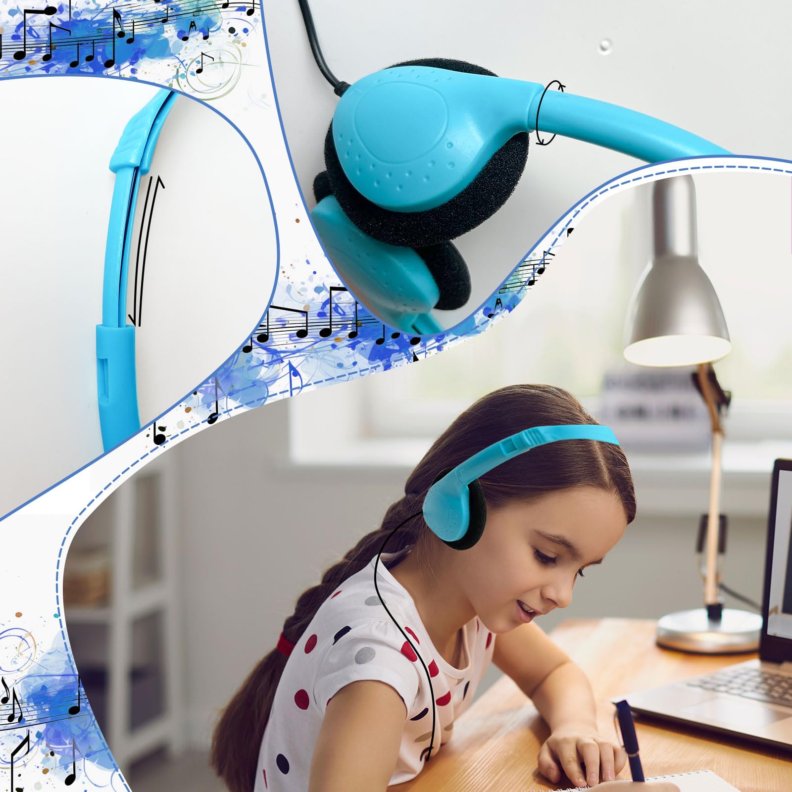 Confezione da 60 cuffie per bambini, studenti, scuola, aula, regolabili, con jack da 3,5 mm, per biblioteca, bambini e adulti (004 cuffie multicolore)