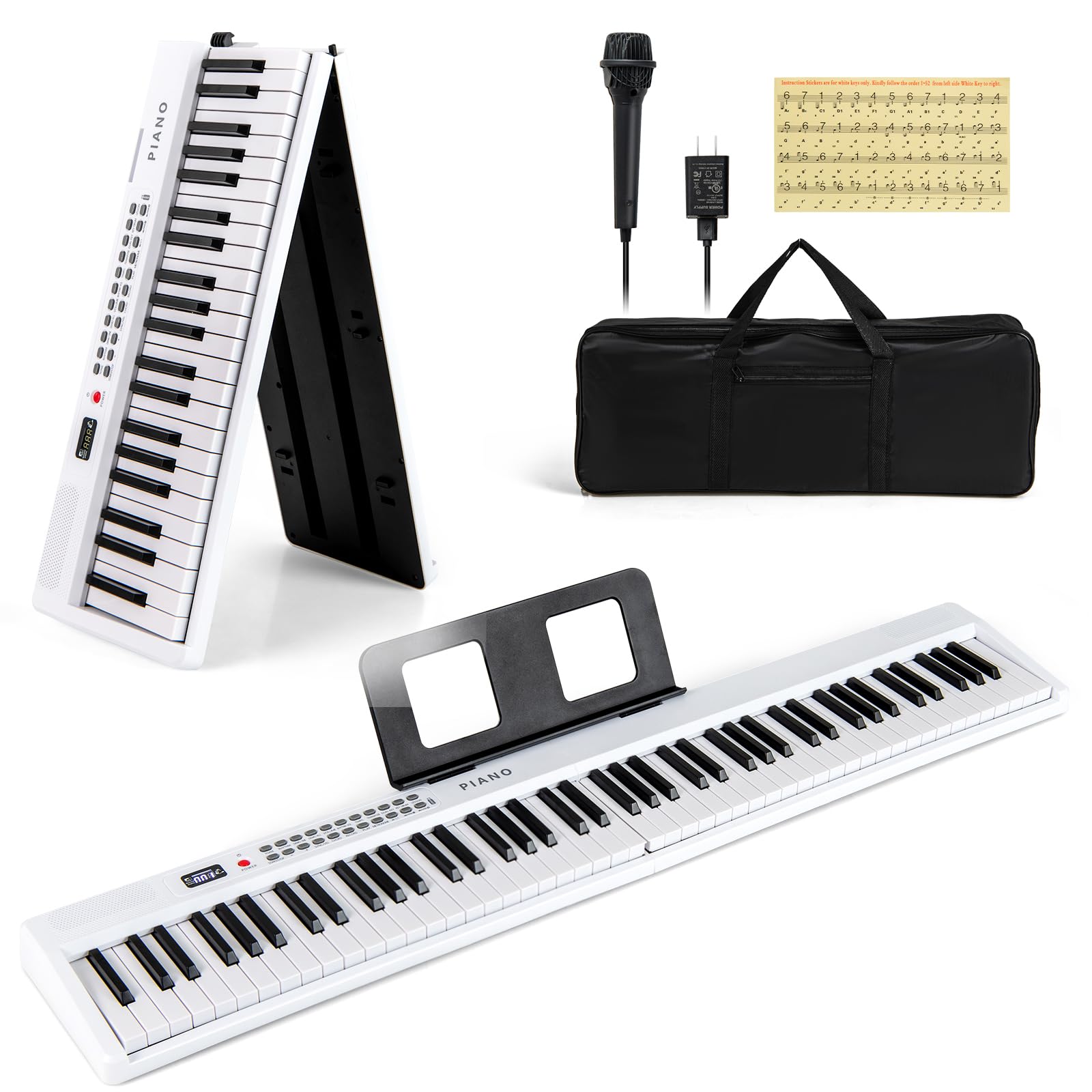 KOMFOTTEU Piano Numérique 88 Touches, MIDI sans Fil, Double Haut-parleurs, Pianos Électroniques, Clavier semi-lesté, 1000 Sonorités & Rythmes, Piano Numérique pliable avec Sac de Transporter (Noir)