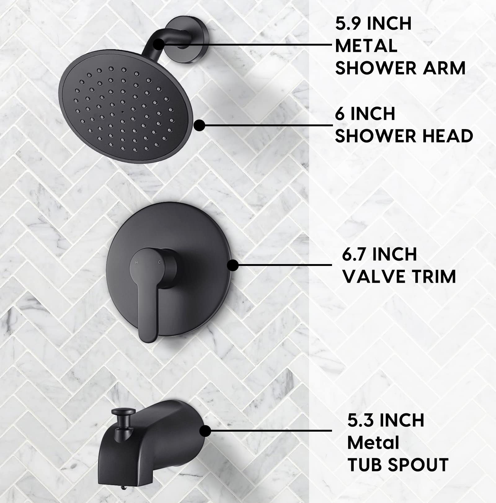 Schwarze Duscharmatur Set Mit 15,2 Cm Regenduschkopf – Modern, Leistungsstark & Einfach Zu Installieren