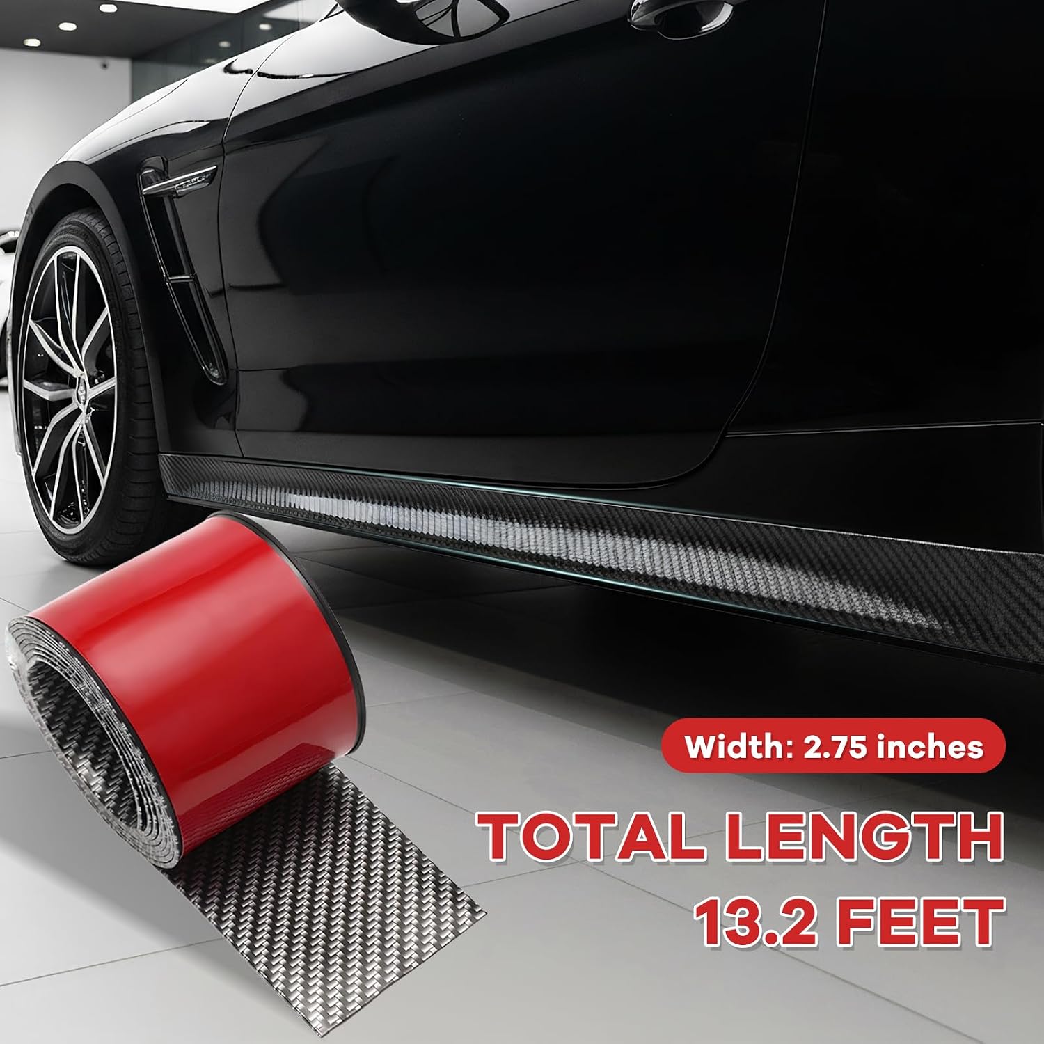 13.2ft x 2.7in Bumper Guard for Cars Crashworthy, Flexible Side Skirts Protector Thicken Anti-Collision Strip, Anti-Scratch Cove Base Molding Self-Adhesive Trim for Car (Carbon Fiber)