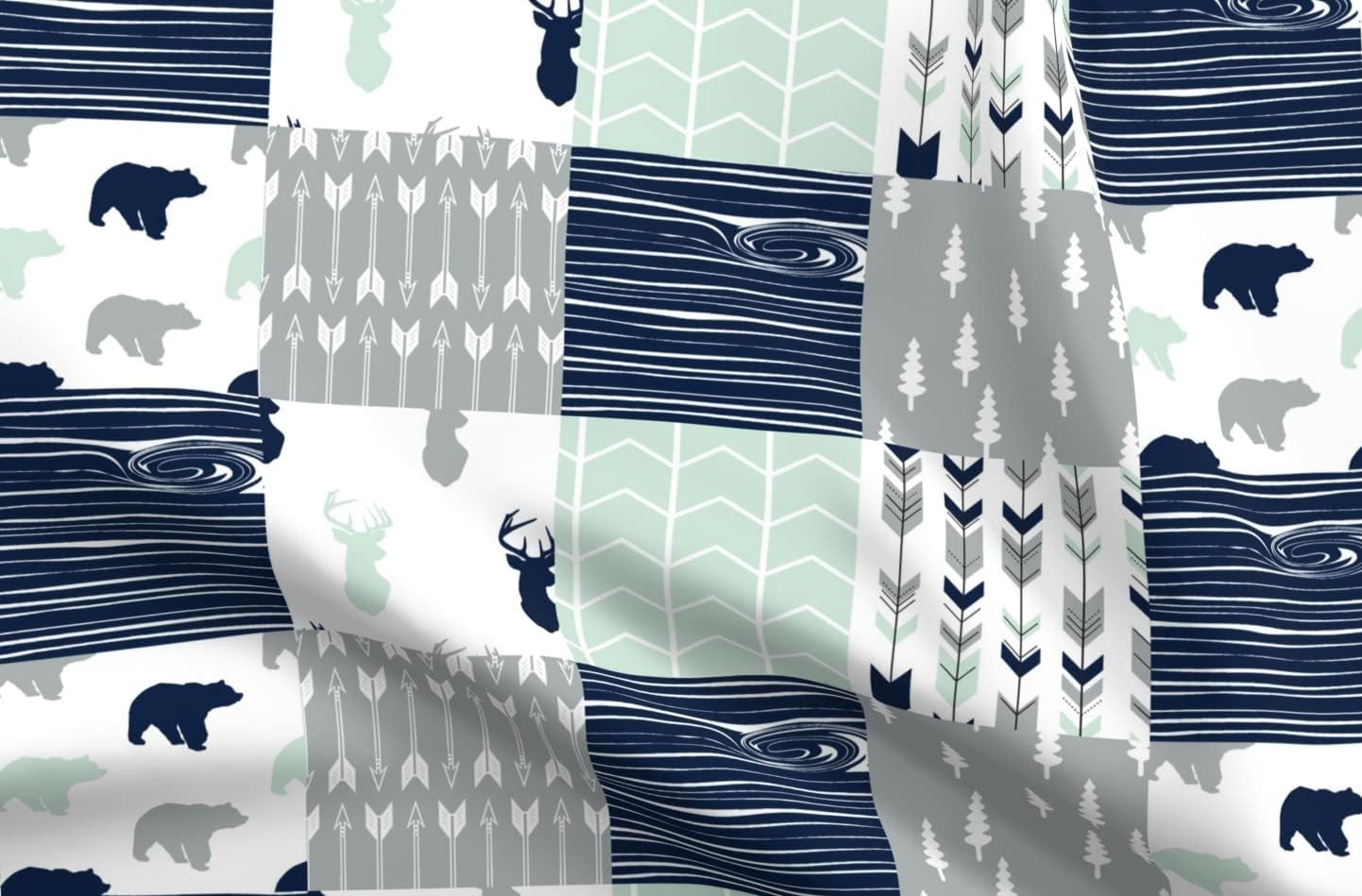 Spoonflower Fabric - Northern Lights Patchwork Quilt Top Woodgrain Wholecloth Cheater Printed on Upholstery Velvet Fabric Fat Quarter - Upholstery Home Decor Bottomweight Apparel