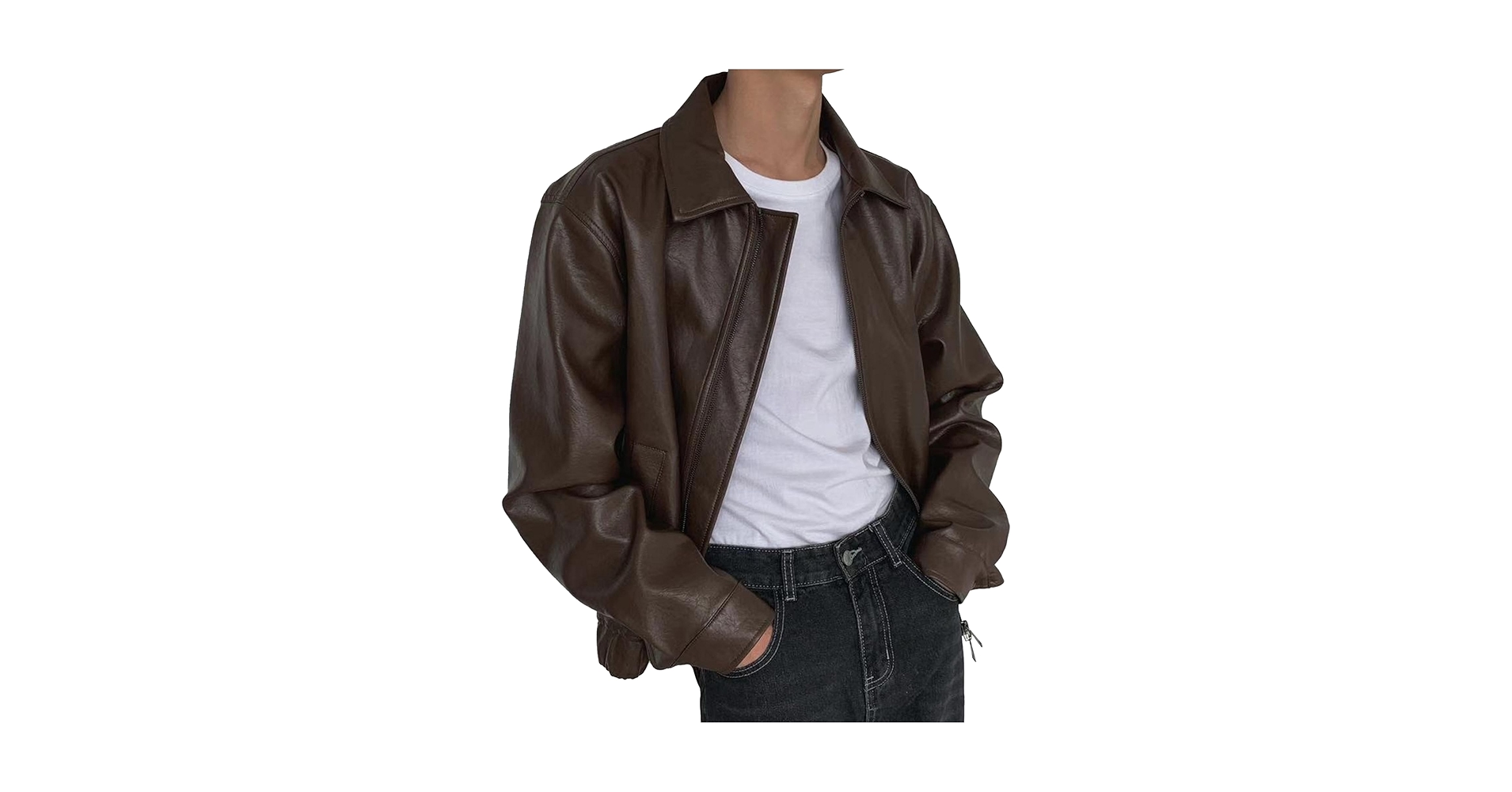 Men's Vintage Stand Collar Leather Jackets Classic Shirt