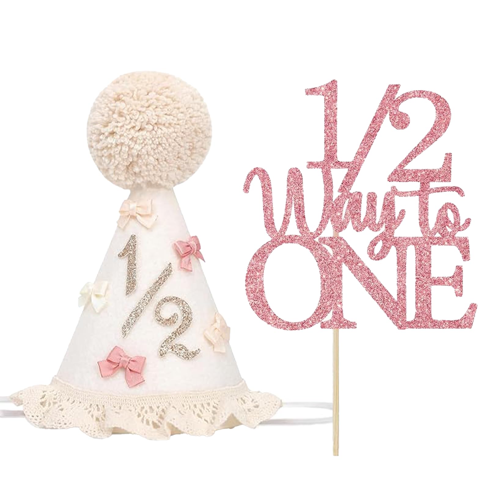 Half Birthday Hat and Cake Topper Set, 1/2 Birthday Design, 2 Pcs