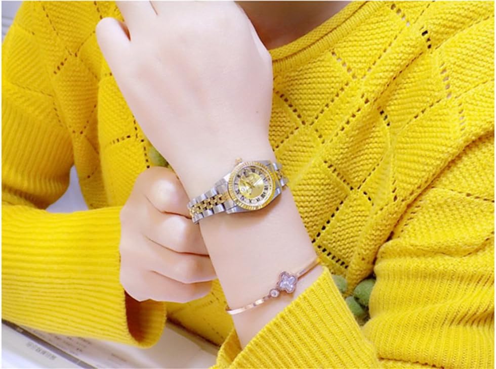 MASTOP Women's Rhinestone Gold Silver Two Tone Stainless Steel Waterproof Quartz Calendar Girls Luminous Watch