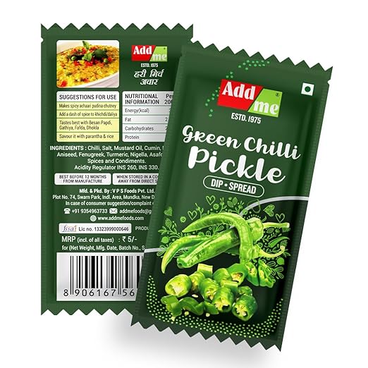 Spicy hot Green Chilli Pickle achar 12gm Sachet Pouch chotu Traveller Pack (Pack of 48) 576 gm
