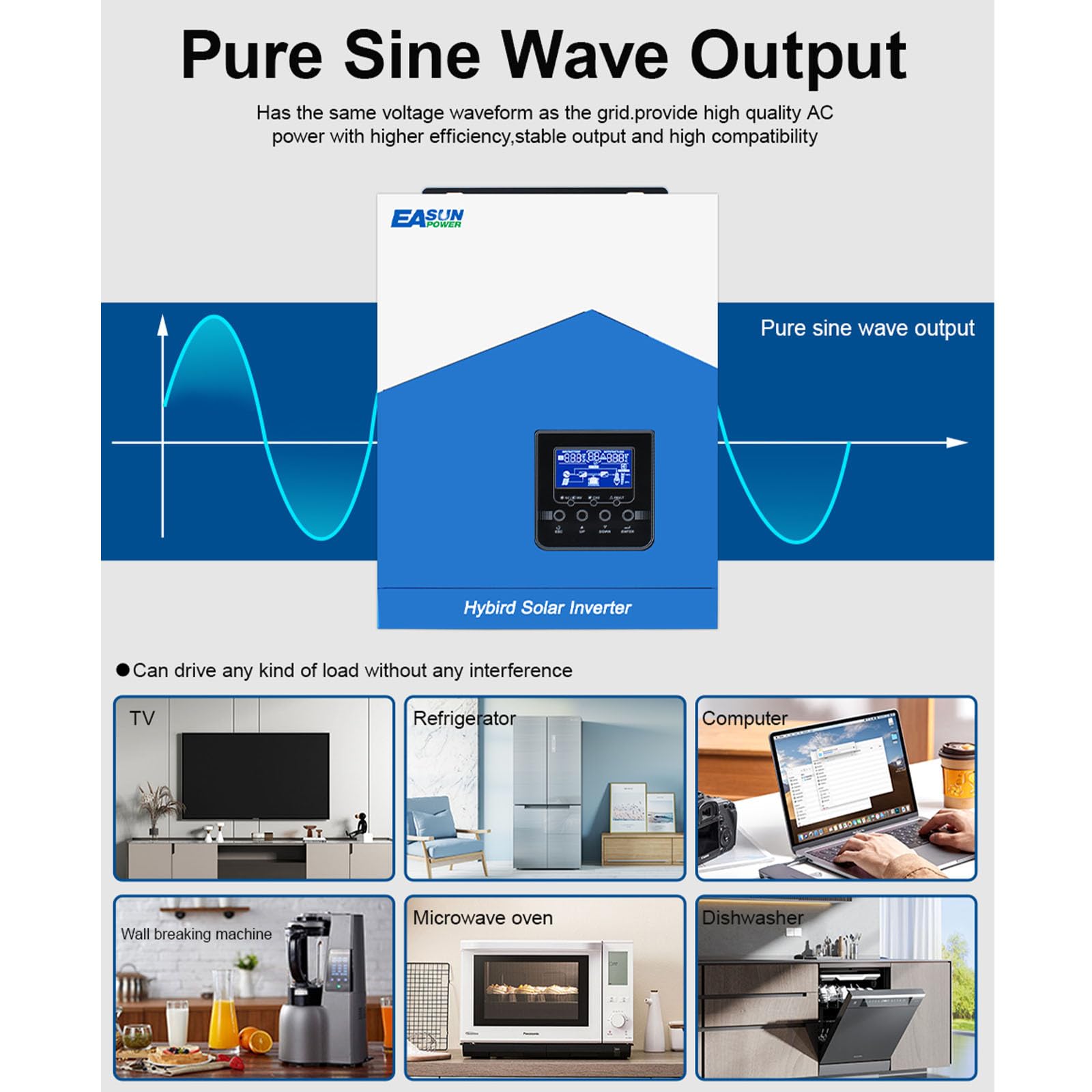 POWLAND Inverter solare ibrido da 3000W 24VDC a 220 V/230 VAC con modulo WiFi, onda pura Inverter indipendente da rete, Ingresso FV 55-430V, funzionamento con batterie al piombo da 24V e al litio