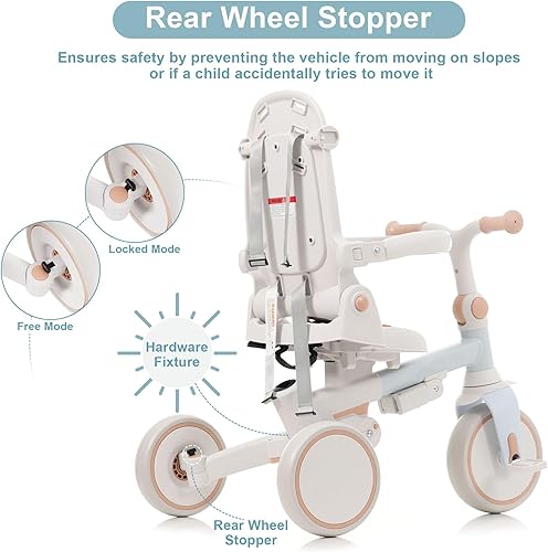 Miniatura 4 de Merax Triciclo plegable 7 en 1 para niños de 12 meses a 6 años, bicicleta de equilibrio para niños con mango de empuje extraíble y ajustable,