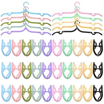 40 Pcs Foldable Travel Hangers Plastic Folding Clothes Hangers Colored Portable Hangers for Travel Accessories Dormitory School Hotel Women Laundry Coat Bag Drying, 10 Colors