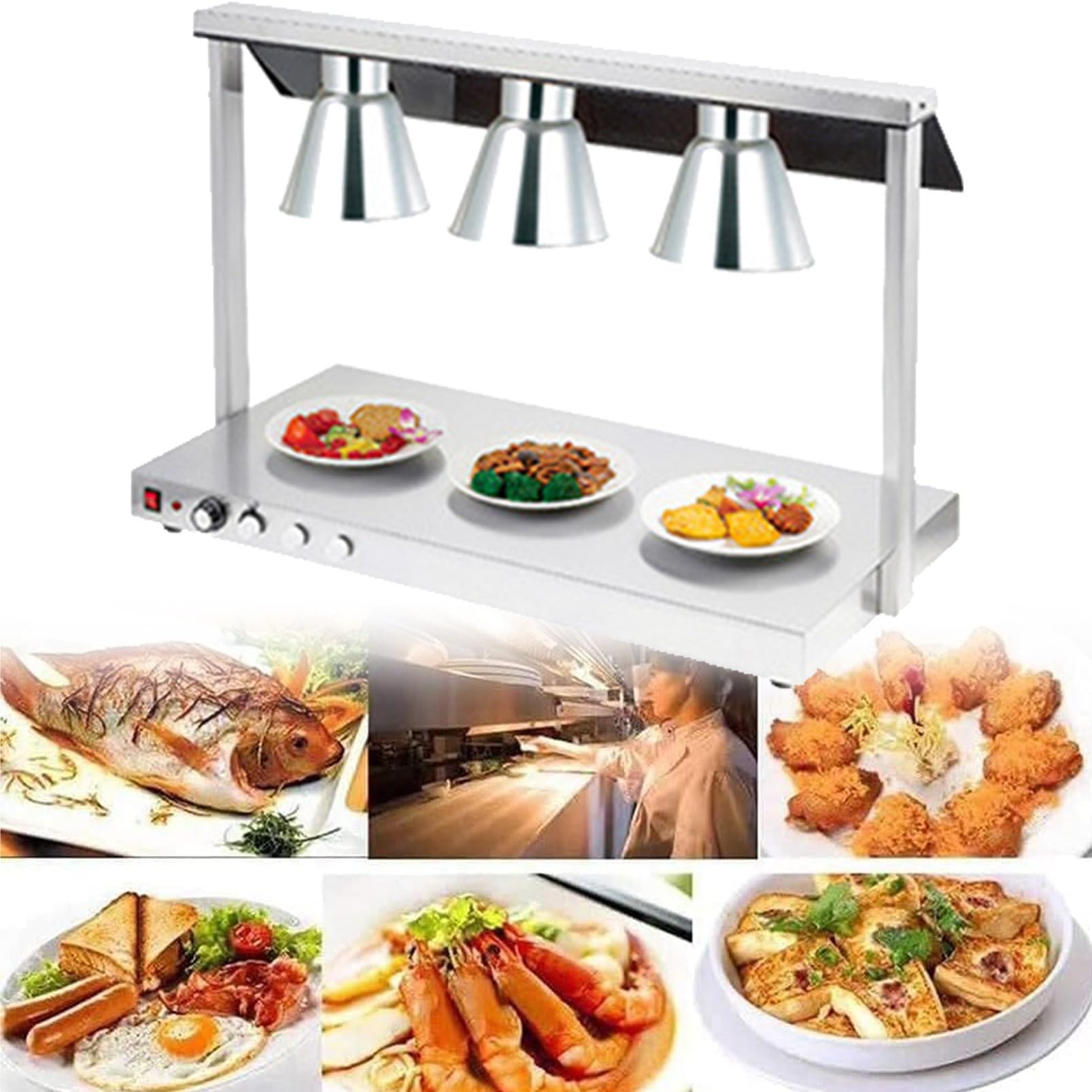 Lampada riscaldante per Alimenti a 1/2/3/4 Testa, Lampada riscaldante per Pizza a Buffet, Piano da Tavolo in Acciaio Inossidabile Commerciale, per Mantenere Il Cibo Caldo, per Mense di Cucina di RIS