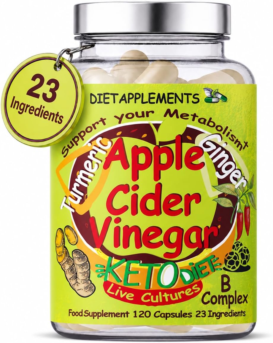 Advanced Metabolism Complex: Raw Unfiltered Apple Cider Vinegar with The Mother, Turmeric 1400mg, Ginger, Black, Cayenne Pepper, Live Cultures. High-Strength Vitamins & Minerals. 2775mg/serving.
