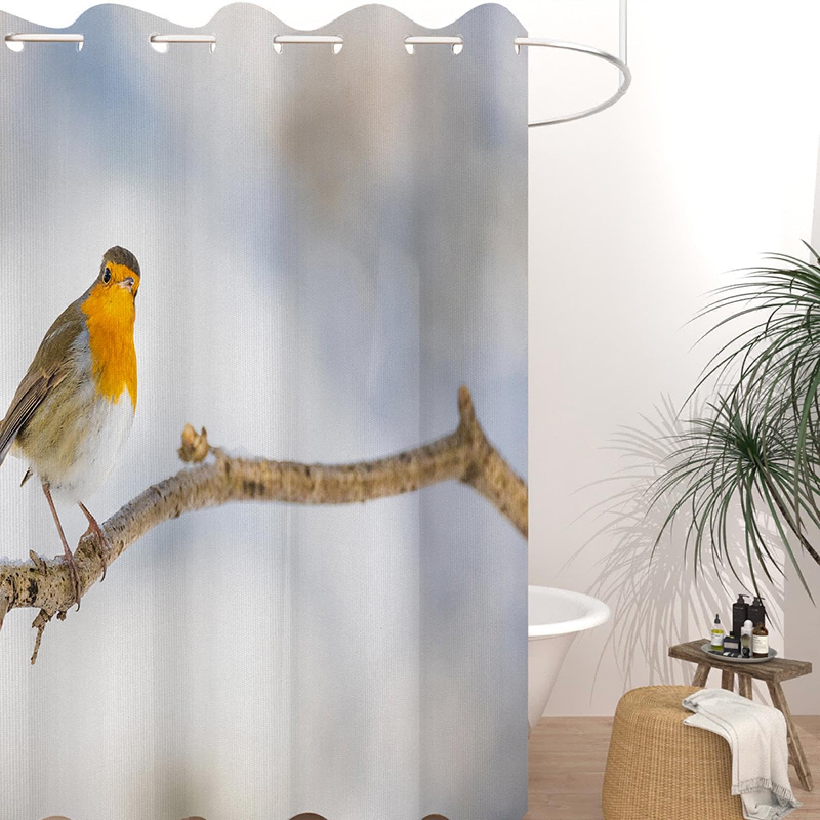 Duschvorhang Winterfuchs-Motiv – 178x178 Cm, Polyester, Mit Haken, 3D-Druck, Schneebedeckter Wald-Design Für Badezimmer