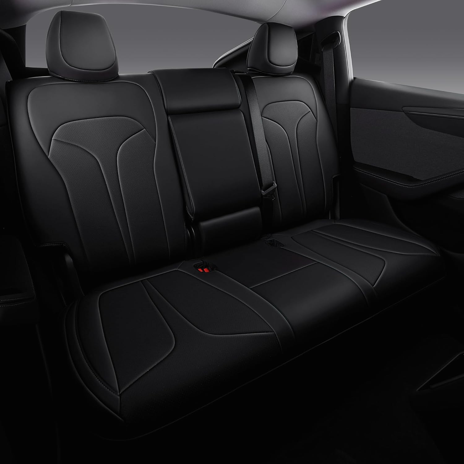 Custom Fit Seat Covers for 2025 2026 Tesla Model Y Juniper (5-Seater), Waterproof Breathable Nappa Leather, OEM Factory Style Full Set Car Seat Protectors Airbag Compatible - Black