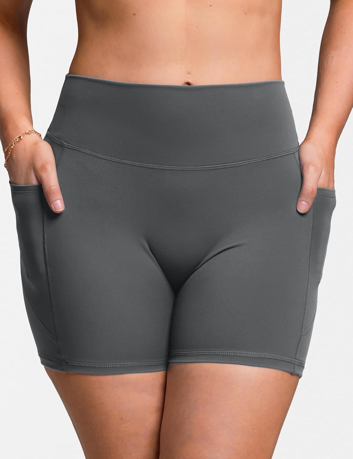 Sogetdo High Waisted Biker Shorts Women with Pockets 4.5" No Front Seam Athletic Workout Running Yoga Gym Shorts - Image 4