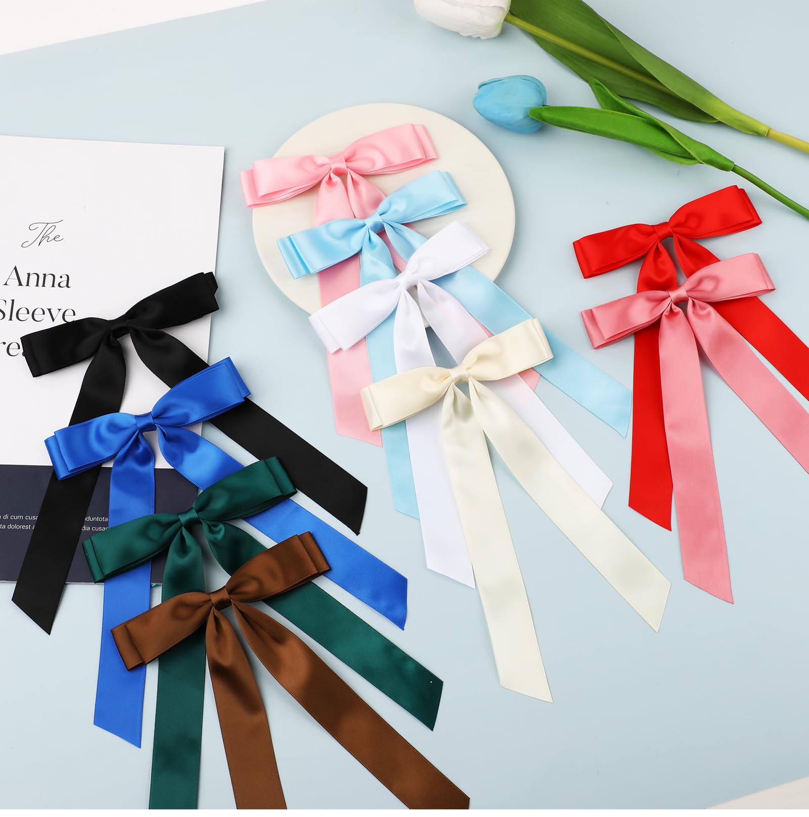 10 Pcs Hair Bows for Women, Satin Bowknot Hair Clips with Long Tails, Tassel Ribbon Bowknot Hair Clips, Long Tail Hair Bows for Girls, Satin Bows Bow Hair Clips for Women Girls - Image 3