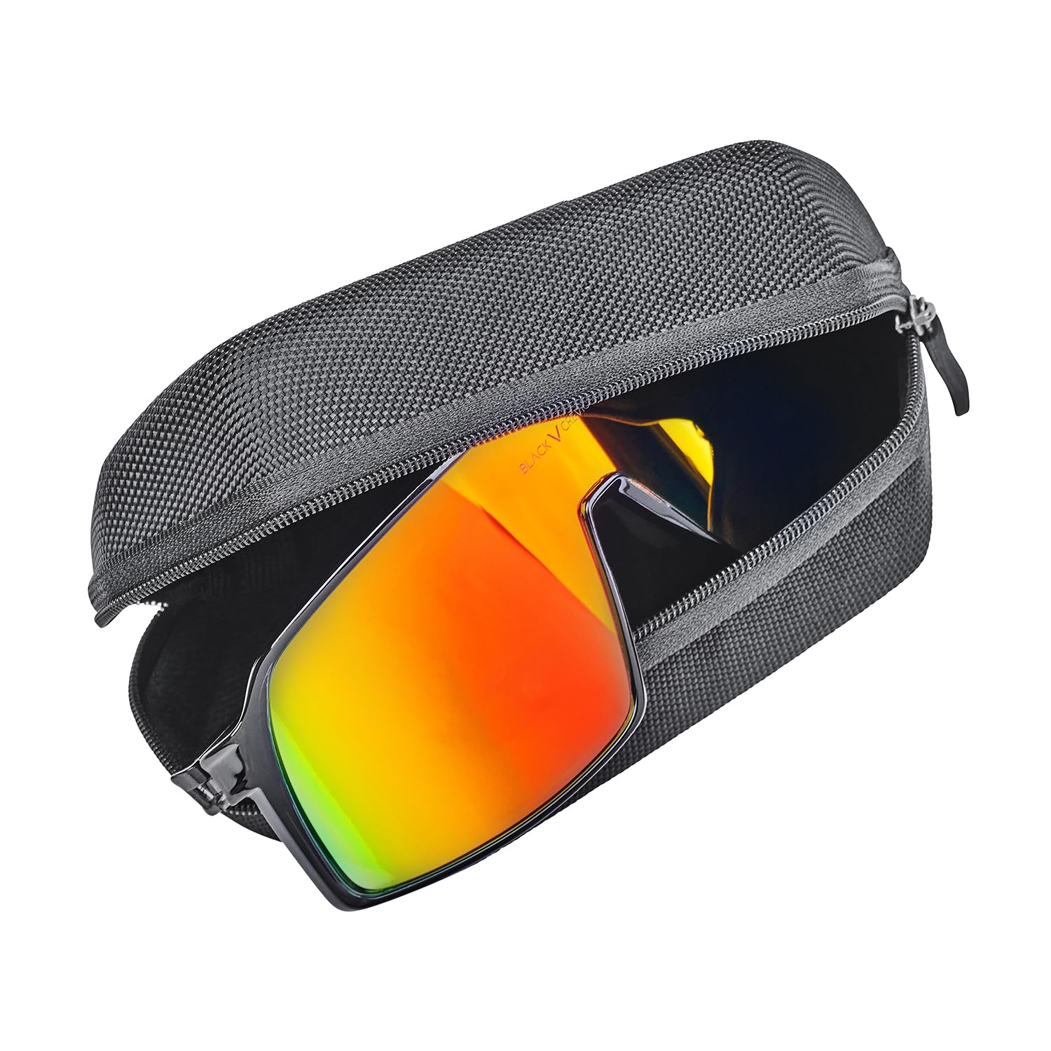 Black Crevice Occhiali sportivi neri, unisex, con lenti cilindriche, custodia e sacchetto in micropile, occhiali da sole sportivi con protezione UV al 100%, occhiali sportivi con naselli gommati e