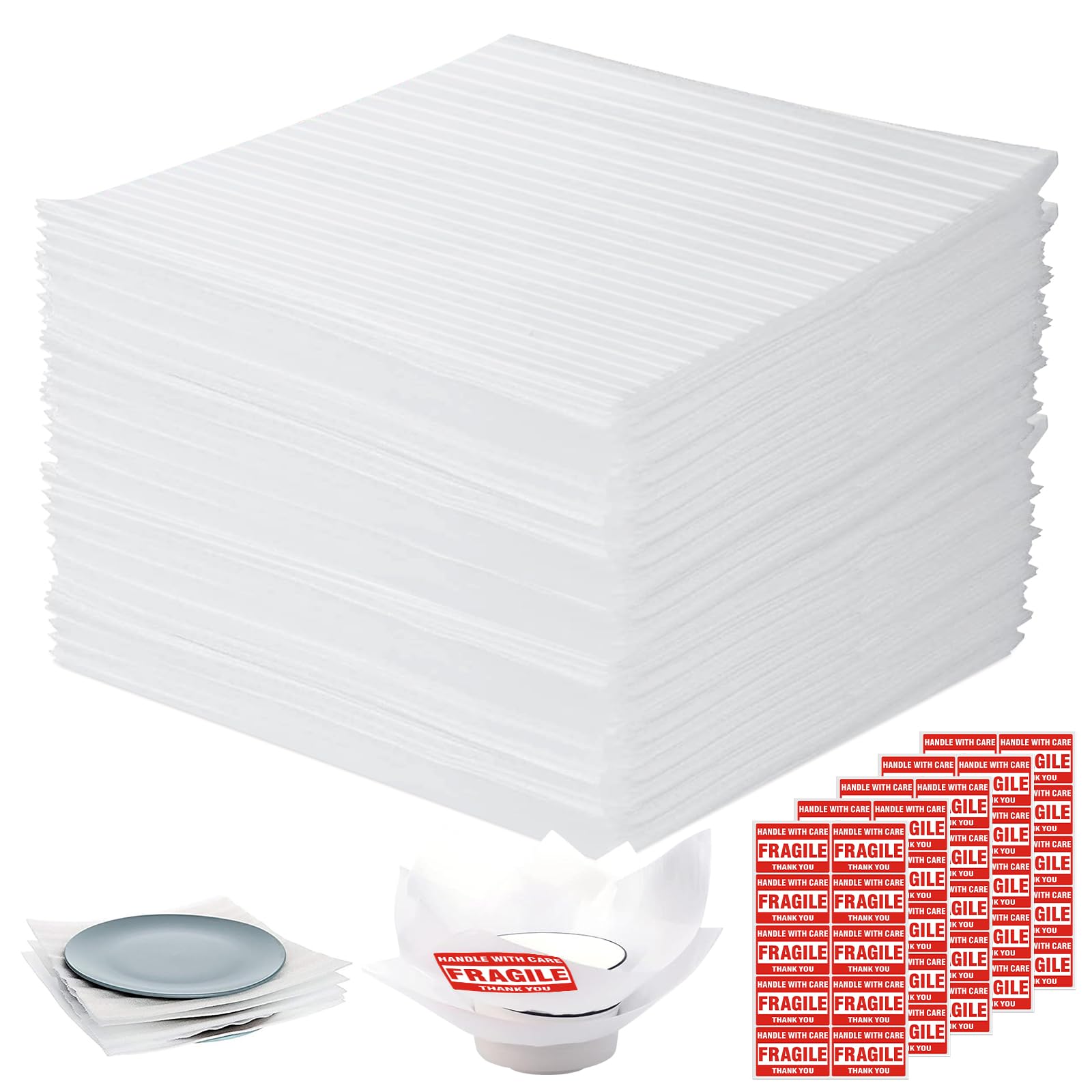 100 Pack Foam Sheets,14" x 14" Cushion Foam Wrap Sheets with Fragile Labels Cushioning Foam Sheets for Moving, Packing and Storage, Moving Supplies