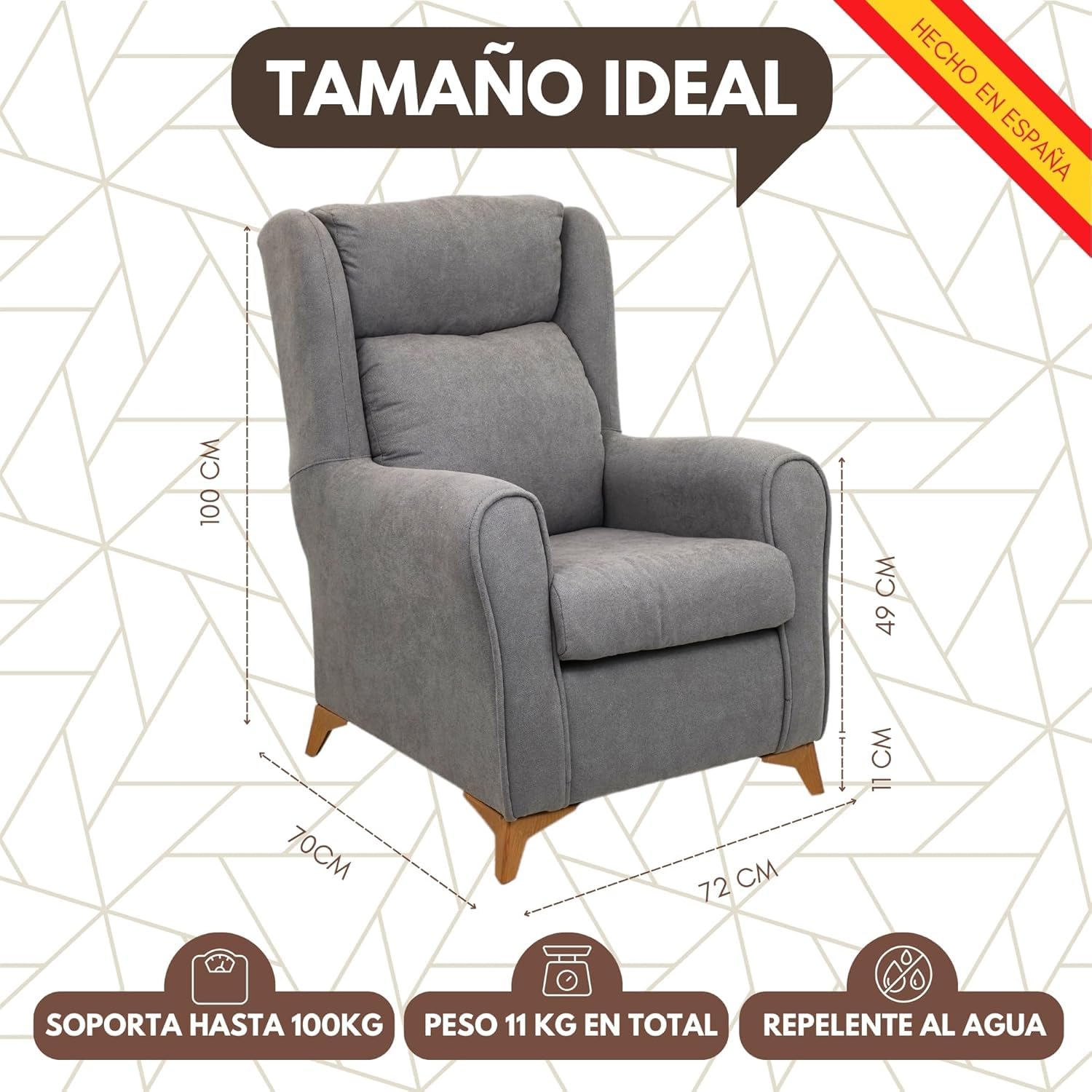 HOME DESIGN & CONFORT® Sillón Modelo Madrid con Respaldo y Asiento Desenfundable para Dormitorio, Salón, etc | Butacas de Salon de Fibra de Silicona (Beige)